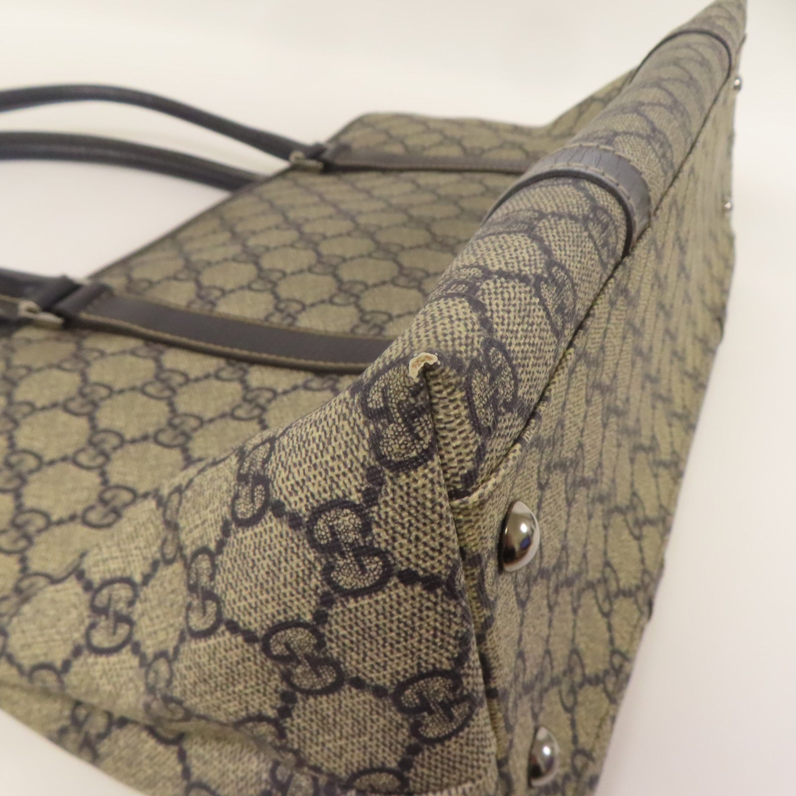 GUCCI 塗層帆布/皮革GG Supreme銀扣肩背袋/手挽袋藍色