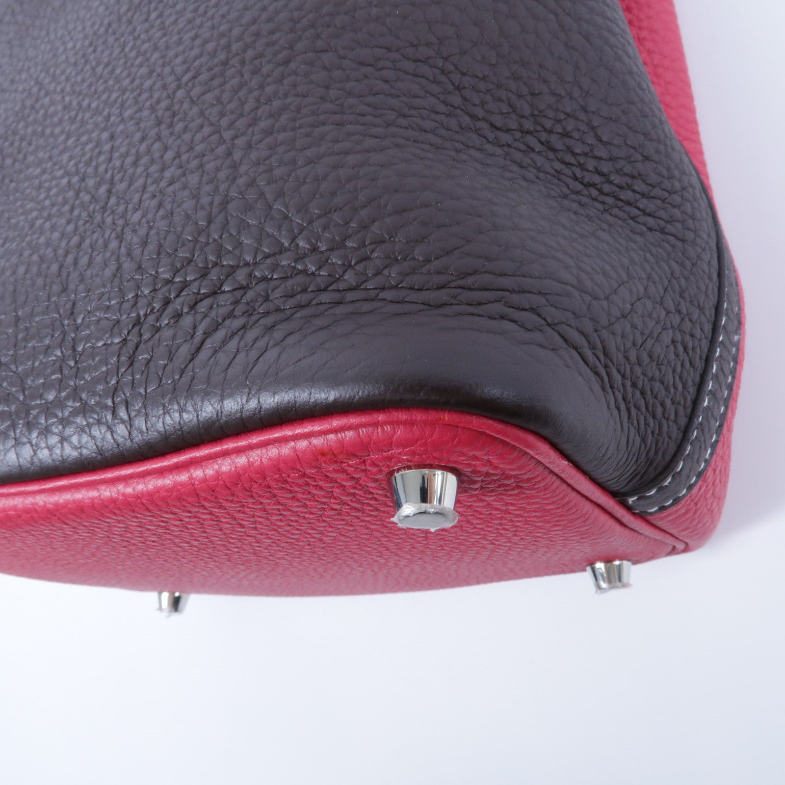 HERMES Clemence皮革Picotin PM手挽袋Rouge Sellier/Frambo