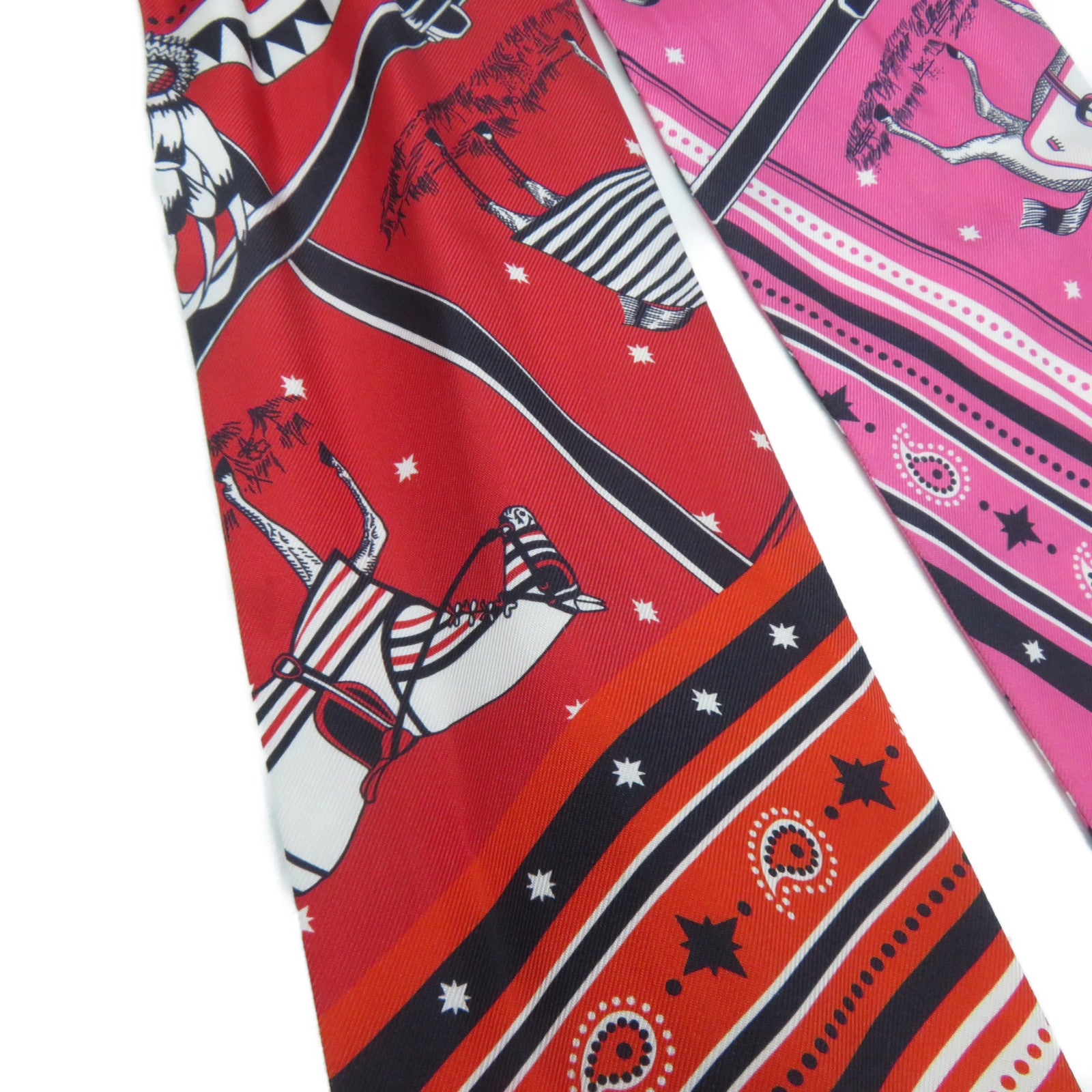 HERMES 【激減優惠】絲質Maxi Twilly Scarf絲巾紅色/橙色/粉紅色