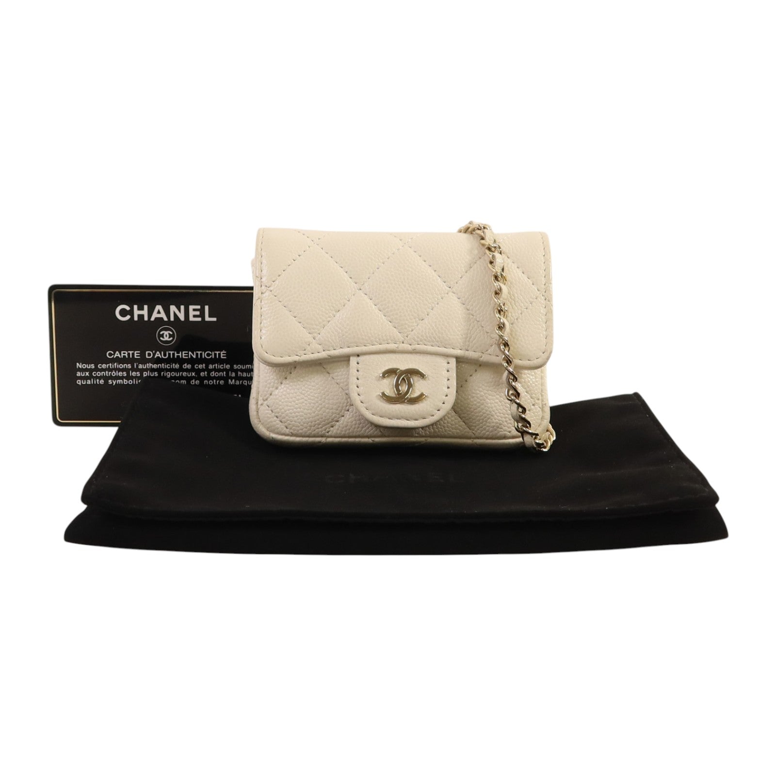 CHANEL 牛皮皮革Mini Bag With Chain金扣鏈帶肩背袋