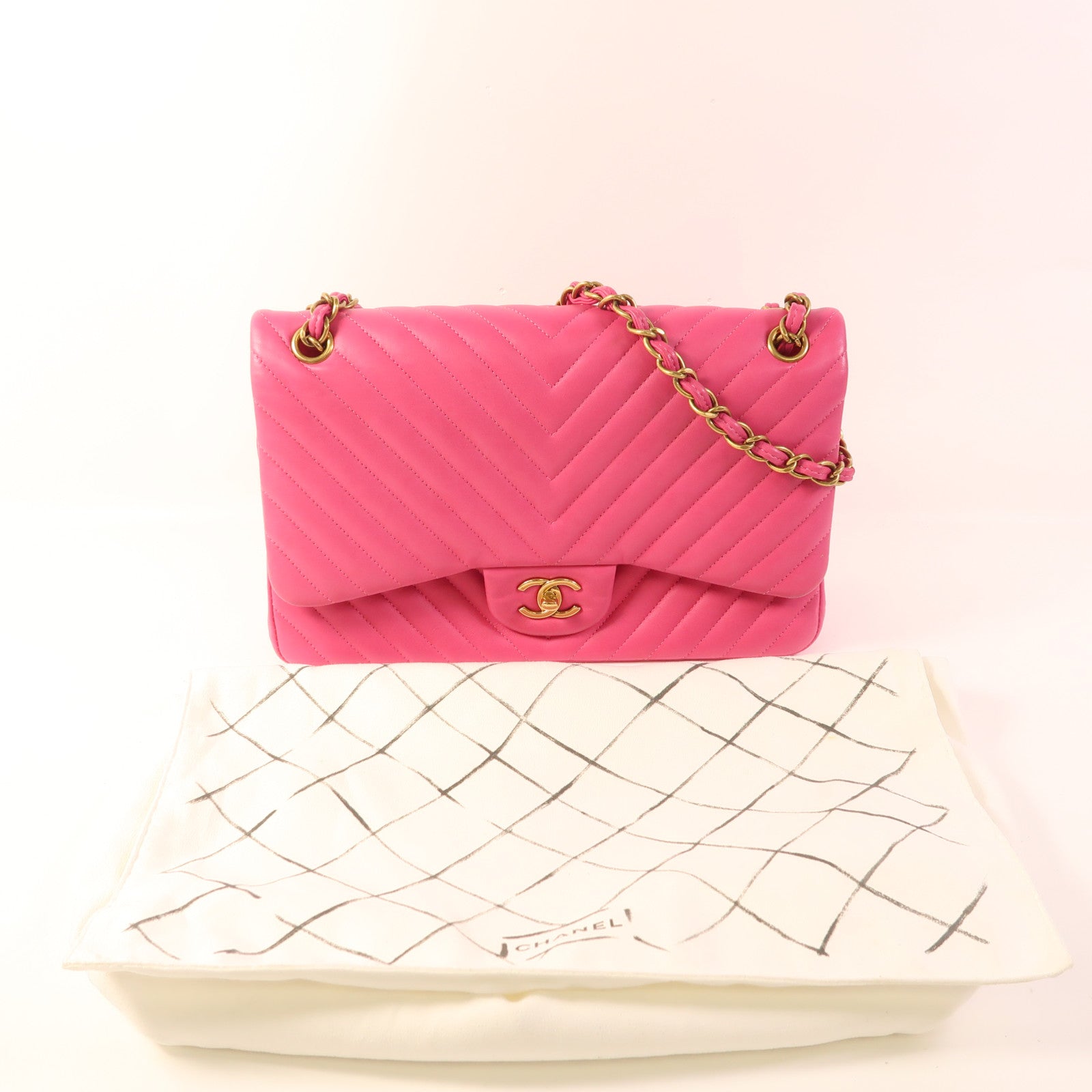 CHANEL 羊皮皮革Large Classic金扣鏈帶肩背袋