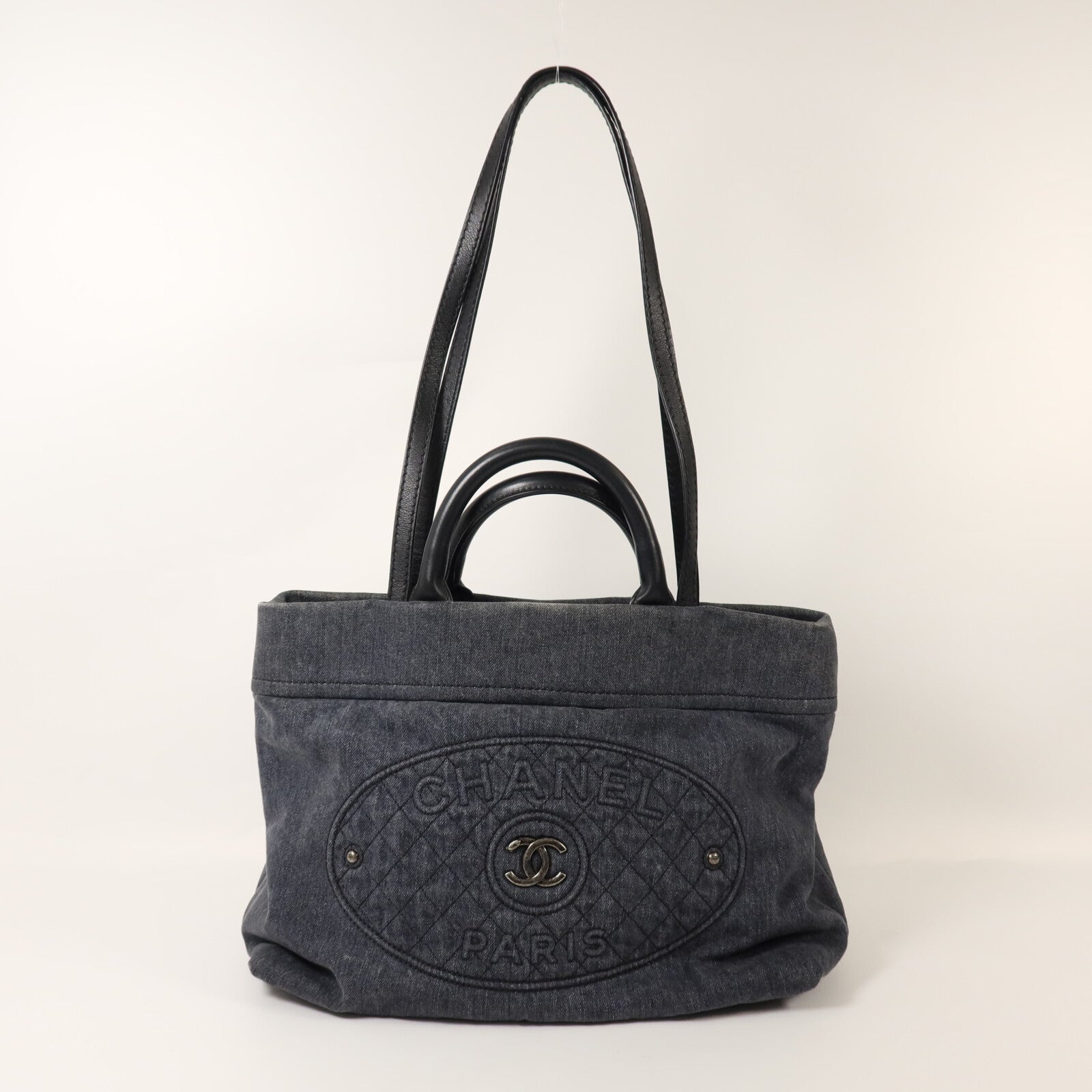 CHANEL 牛仔布2 way Shoulder銀扣手挽肩背兩用袋