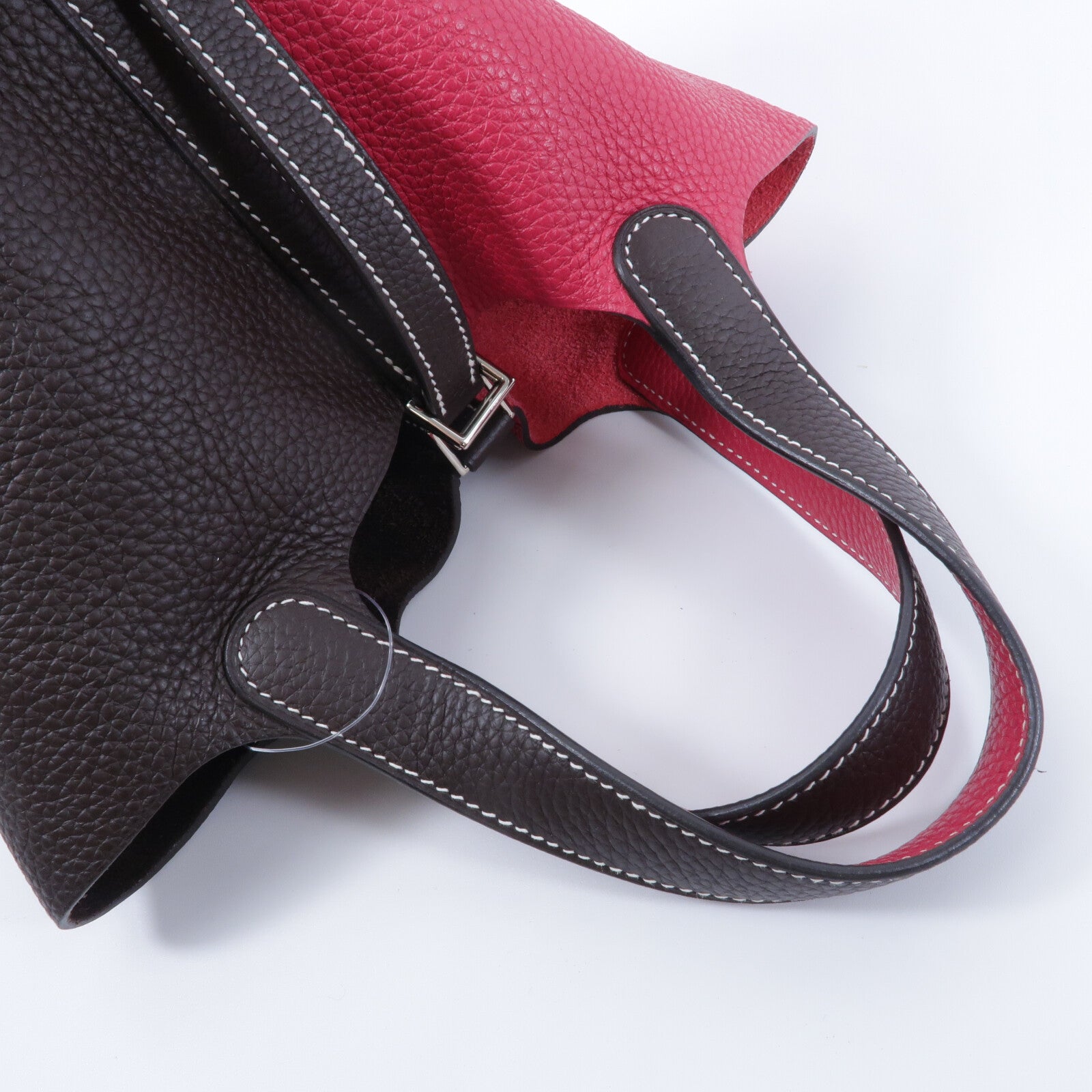 HERMES Clemence皮革Picotin PM手挽袋Rouge Sellier/Frambo