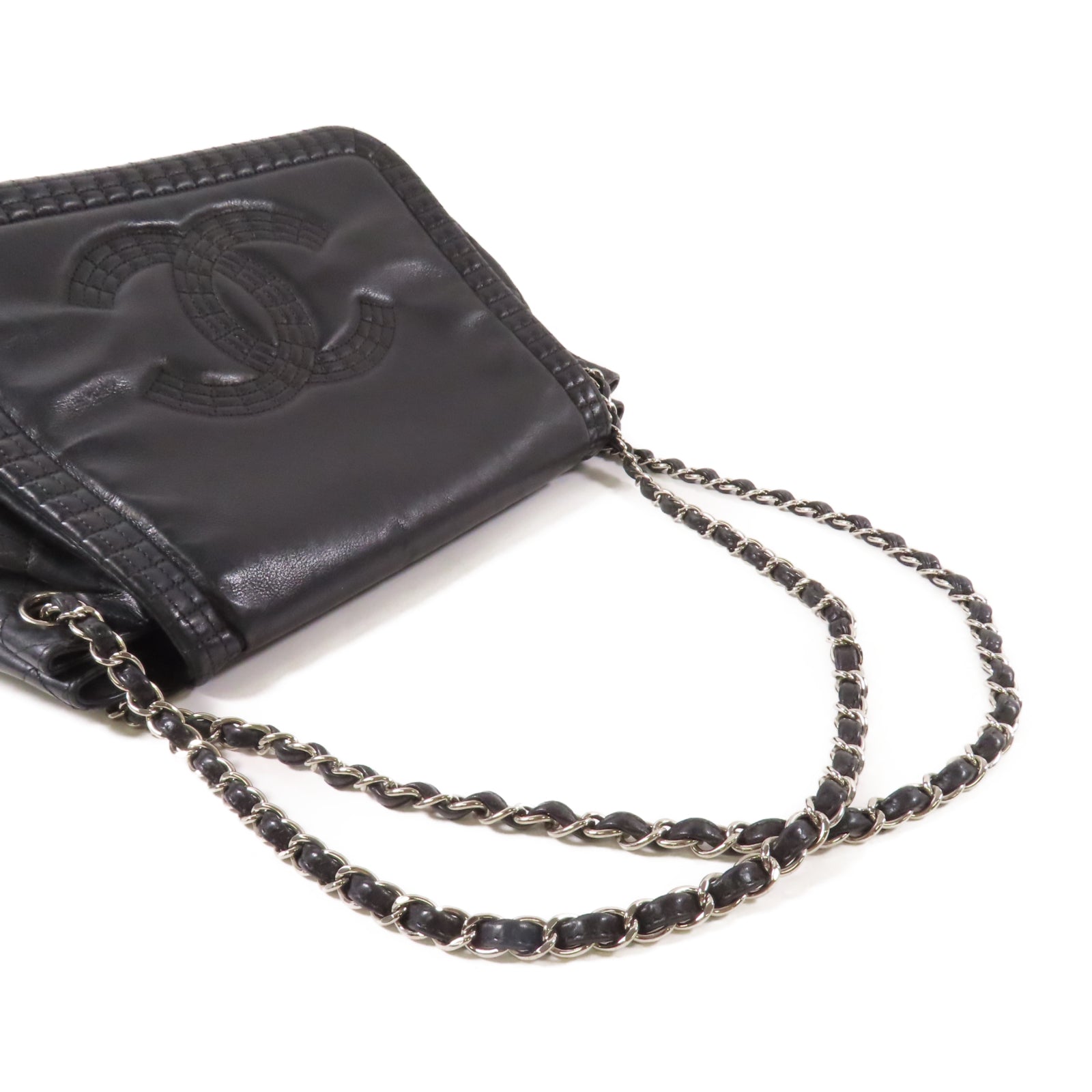 CHANEL 【激減優惠】牛皮皮革Chain Shoulder銀扣鏈帶肩背袋黑色