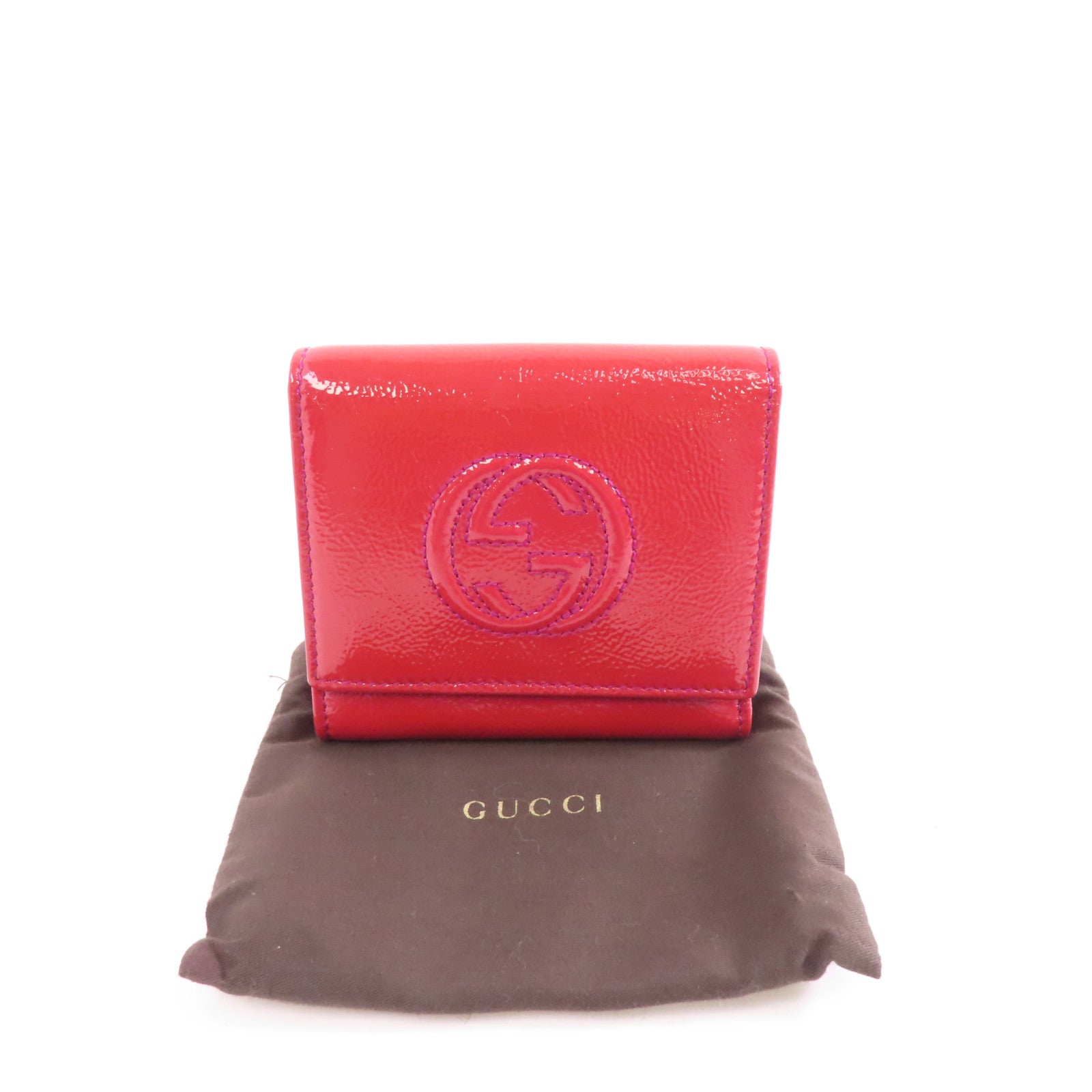 GUCCI 【激減優惠】漆皮皮革Wallet金扣三摺錢包紅色