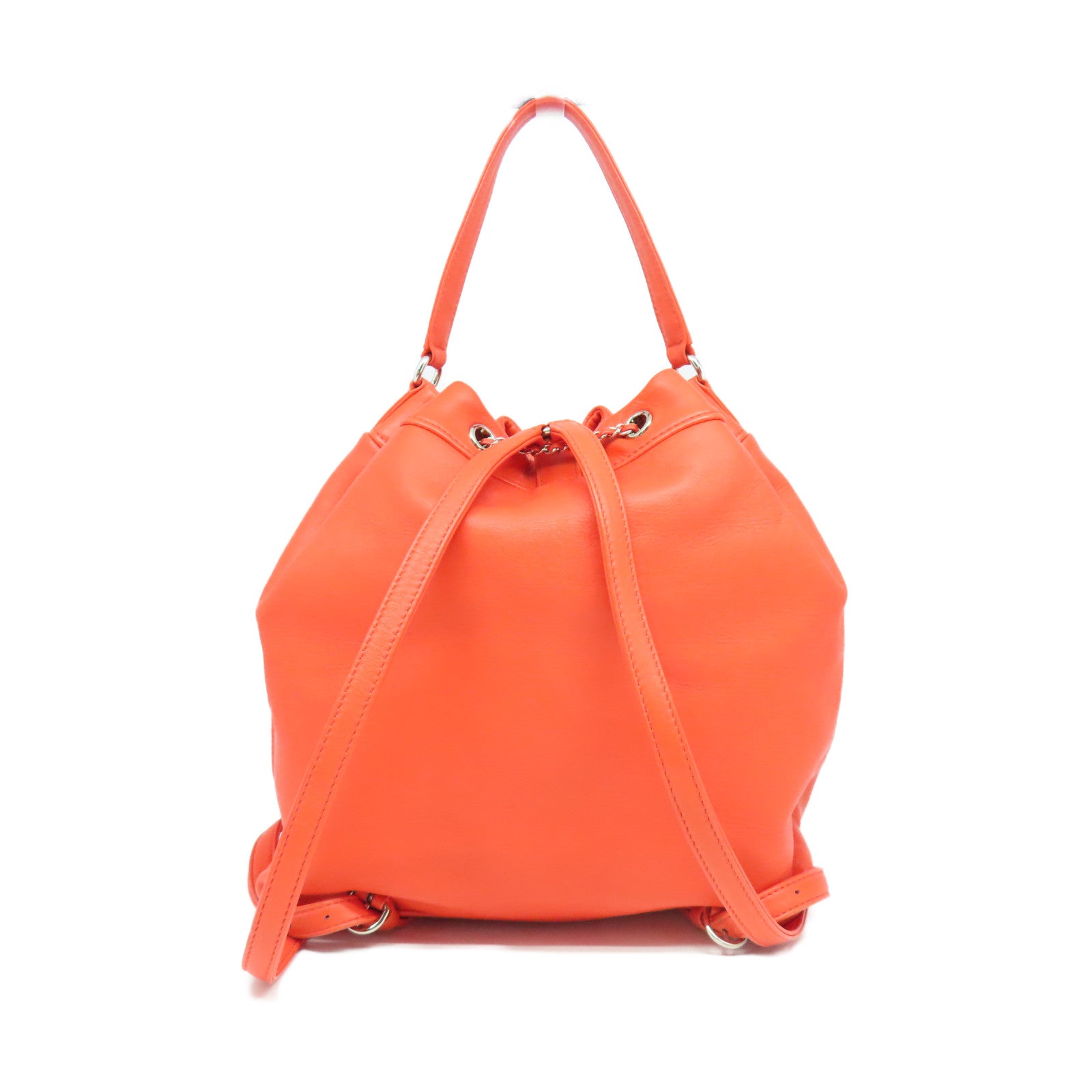 CHANEL **【清倉大減價】菱格牛皮皮革Backpack銀扣背包橙色