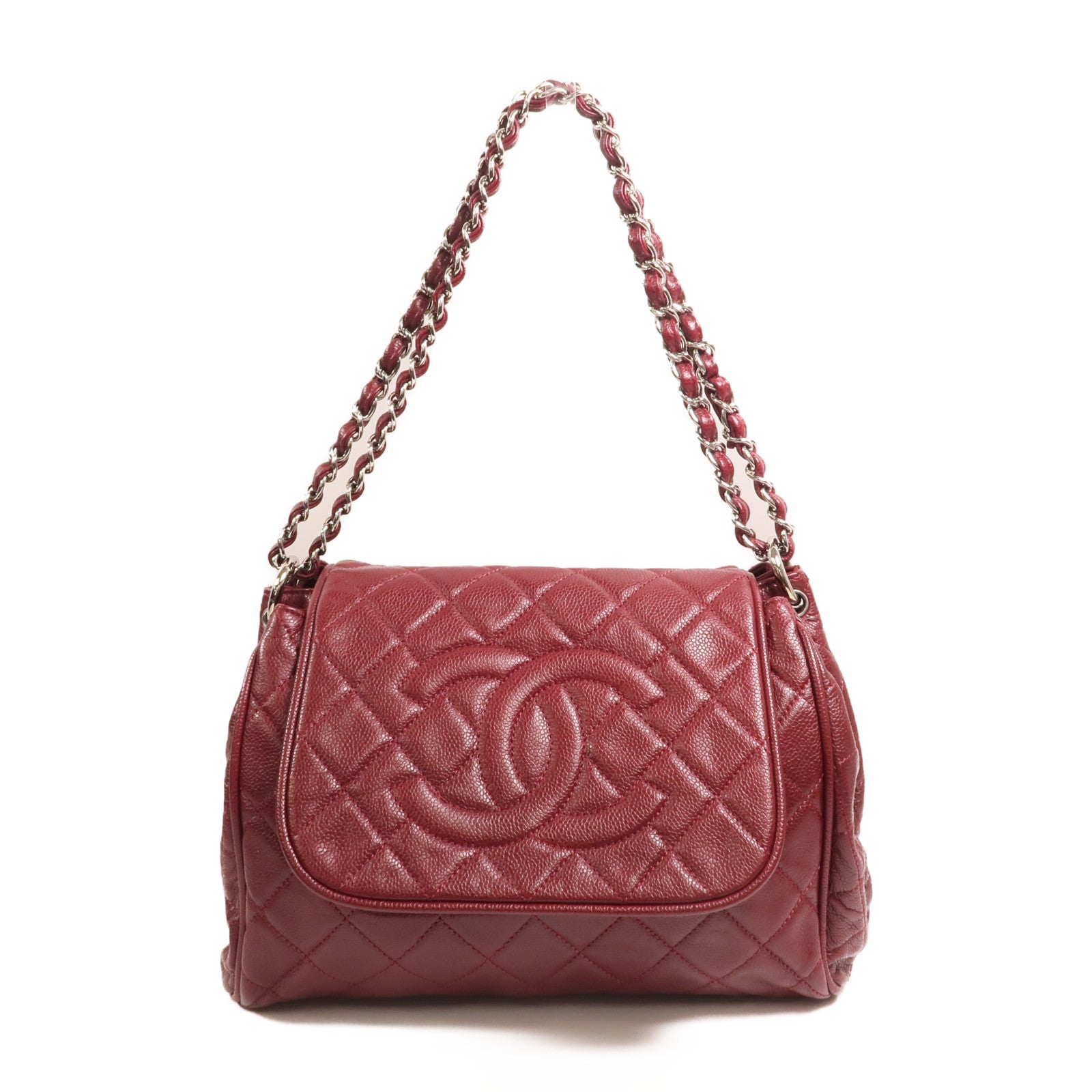 CHANEL 牛皮皮革Chain Shoulder銀扣鏈帶肩背袋