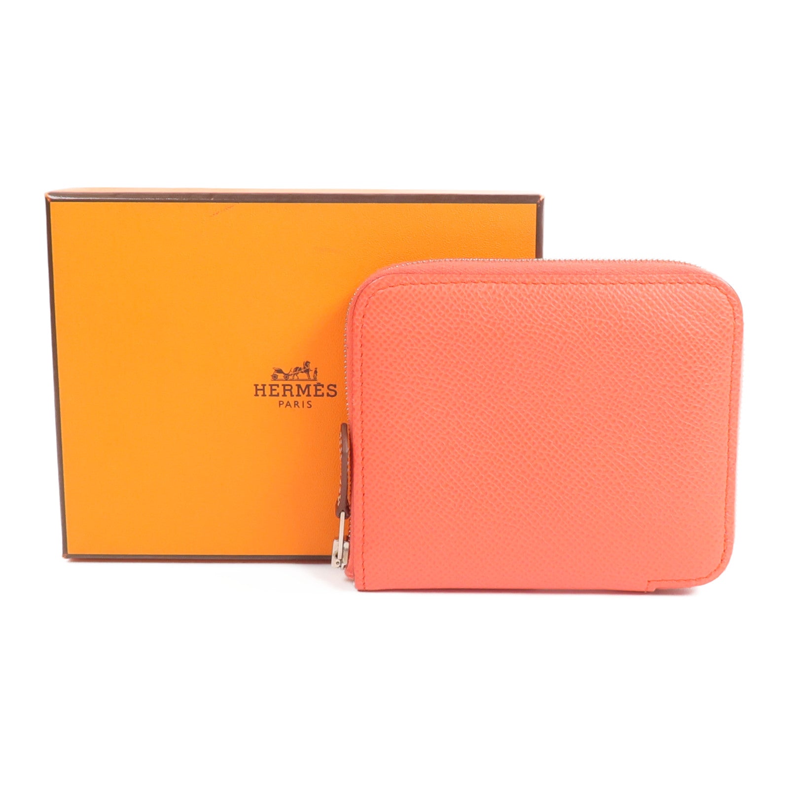 HERMES Epsom皮革/絲質Silk'In Compact Wallet錢包Rose Texas/Mauve Pale/Cardamome