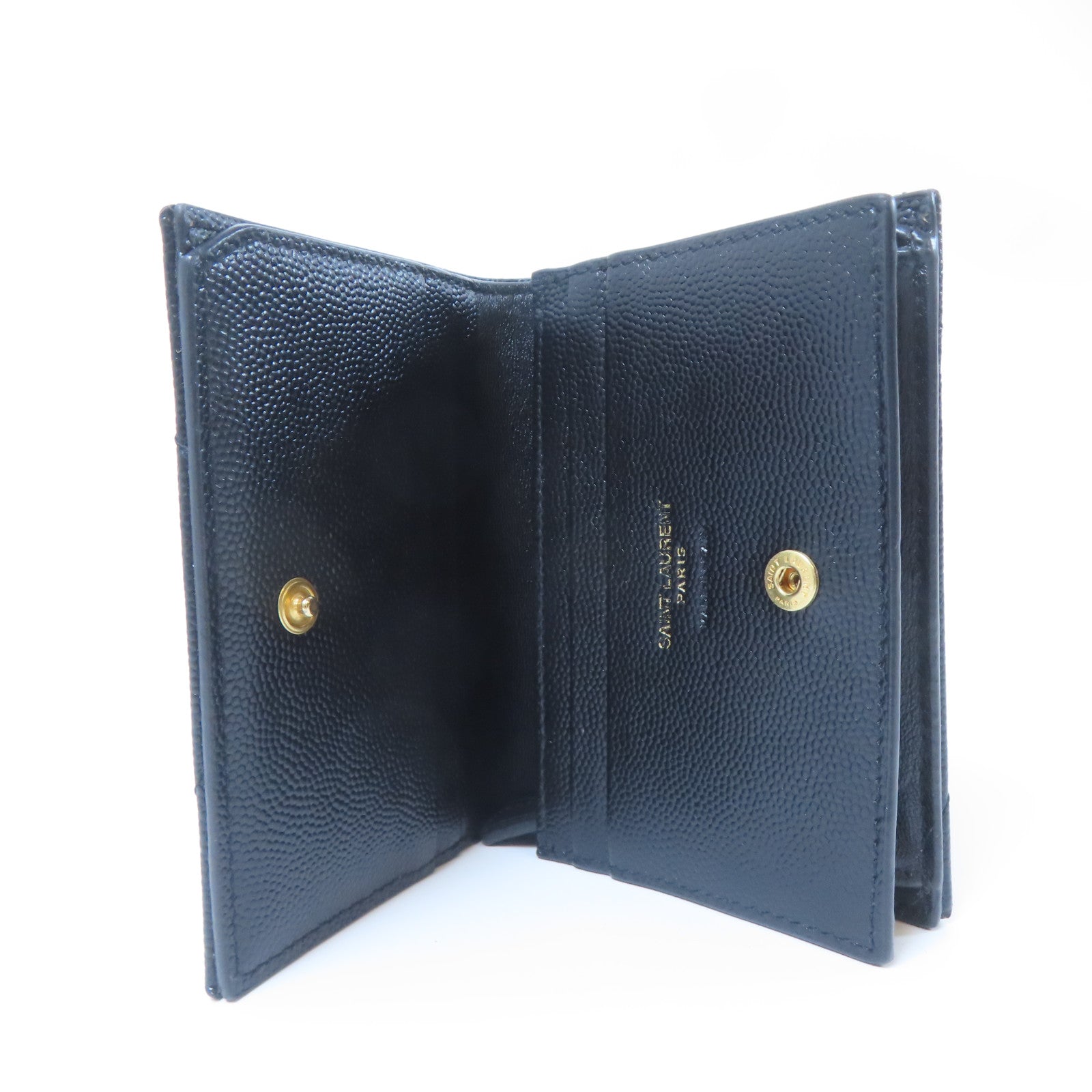 SAINT LAURENT 斜紋牛皮皮革Wallet金扣錢包黑色