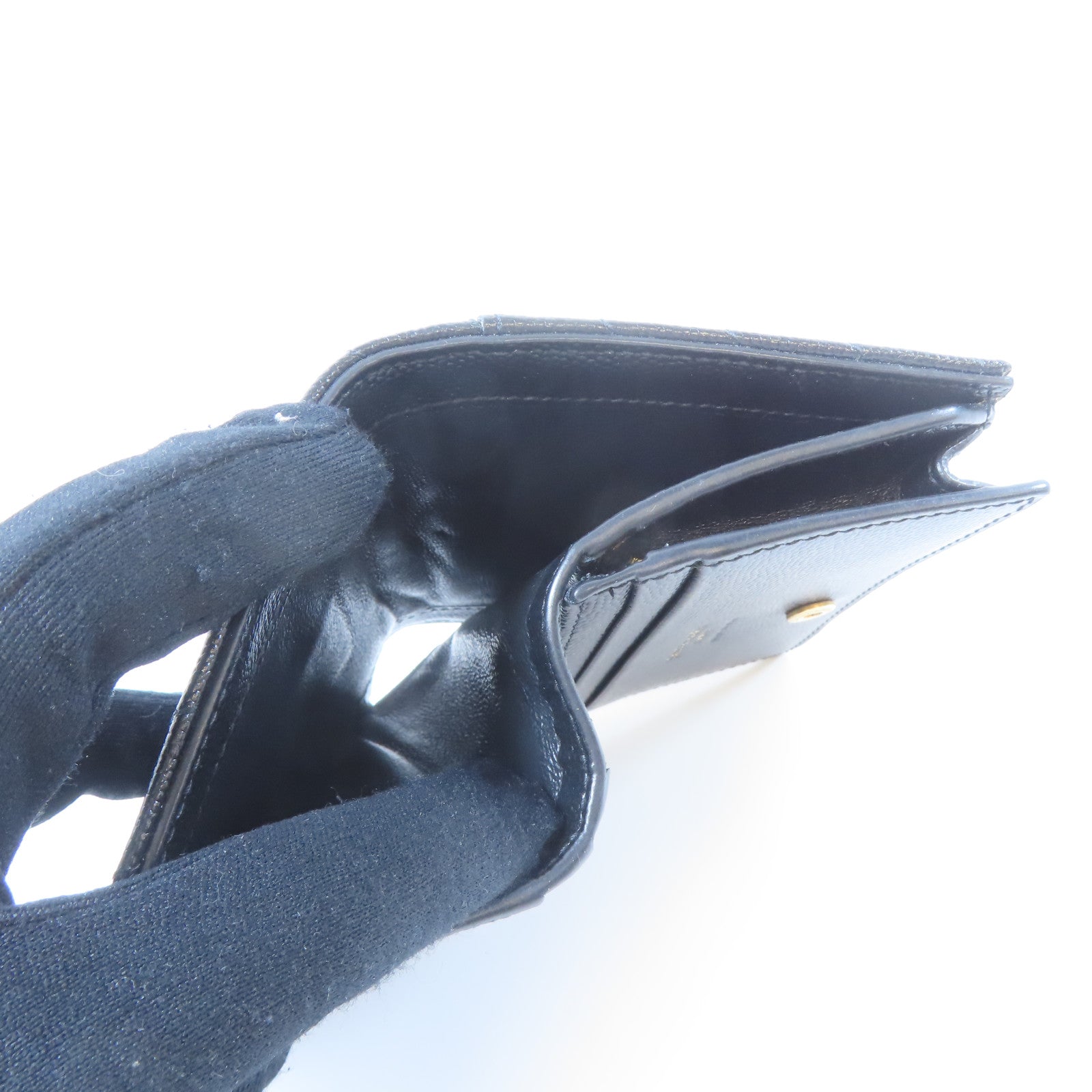SAINT LAURENT 斜紋牛皮皮革Wallet金扣錢包黑色