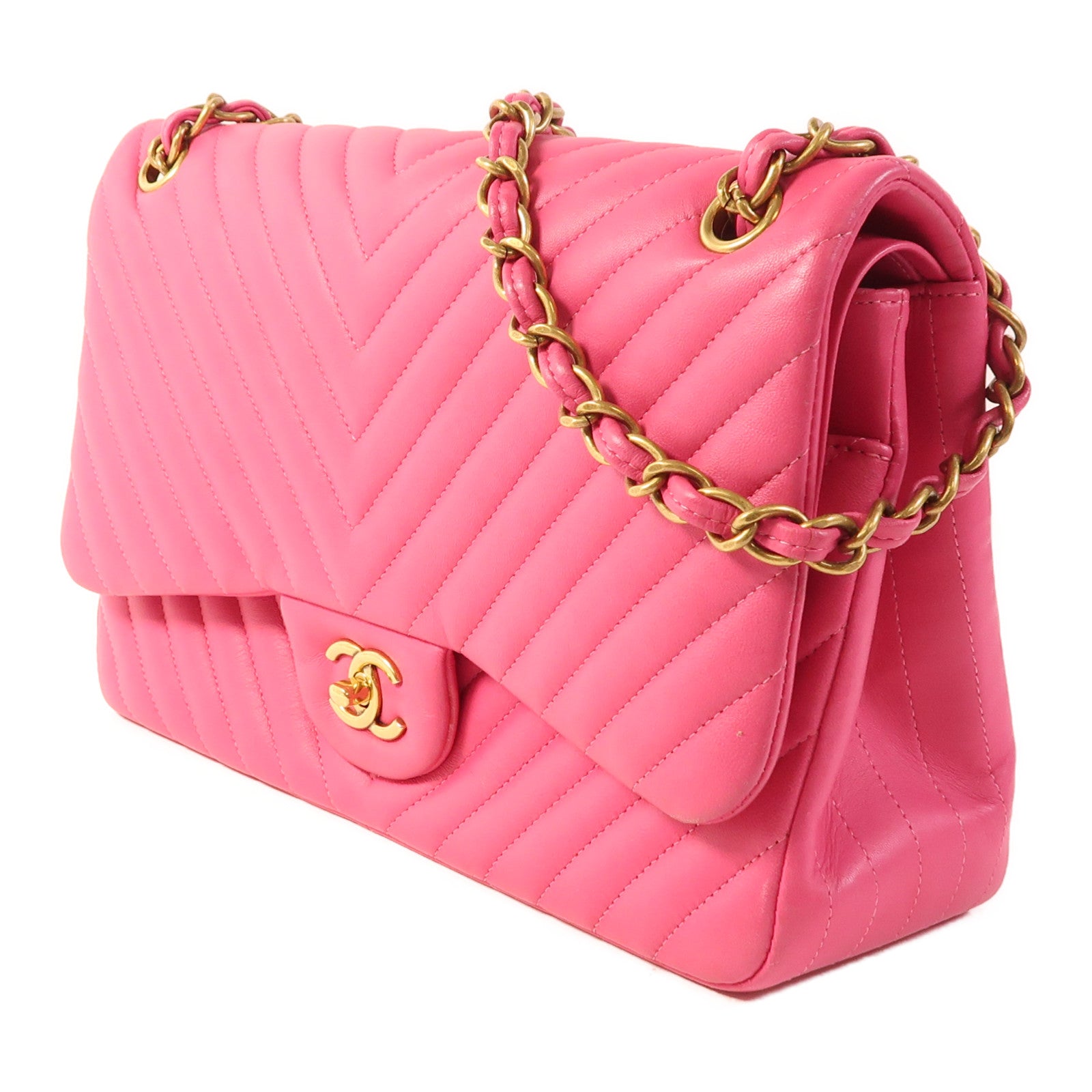 CHANEL 羊皮皮革Large Classic金扣鏈帶肩背袋