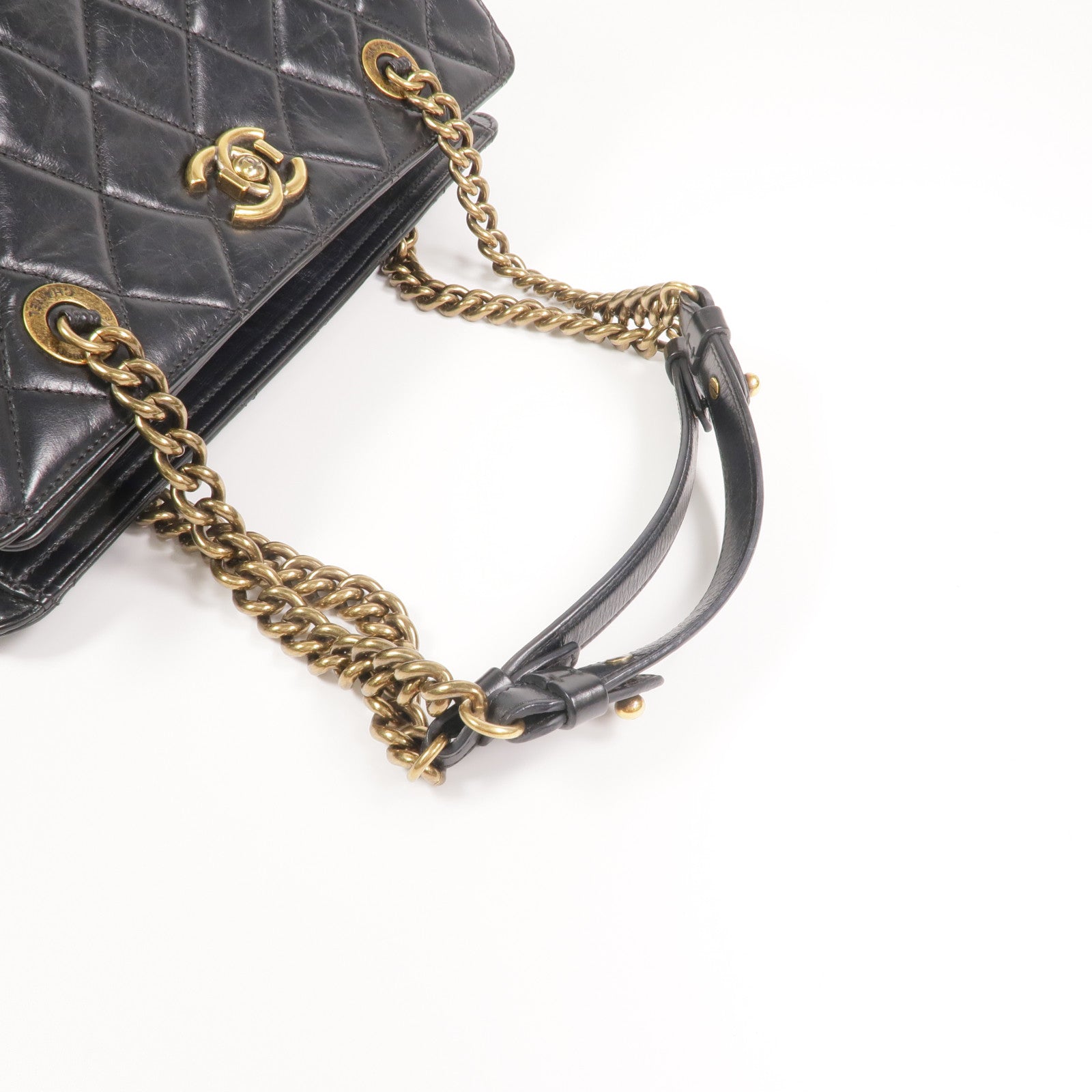 CHANEL 牛皮皮革Chain Shoulder金扣鏈帶肩背袋
