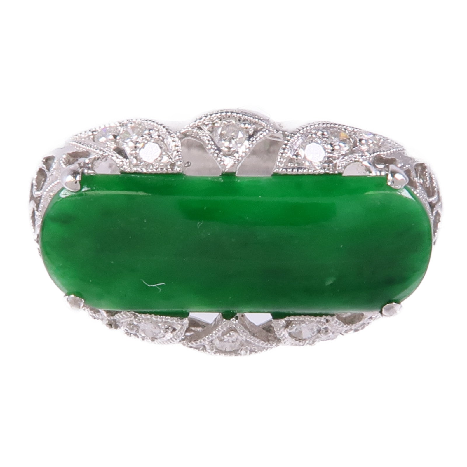 JEWELRY 【激減優惠】18K白金Jade/Diamond Ring翡翠/鑽石戒指US#6