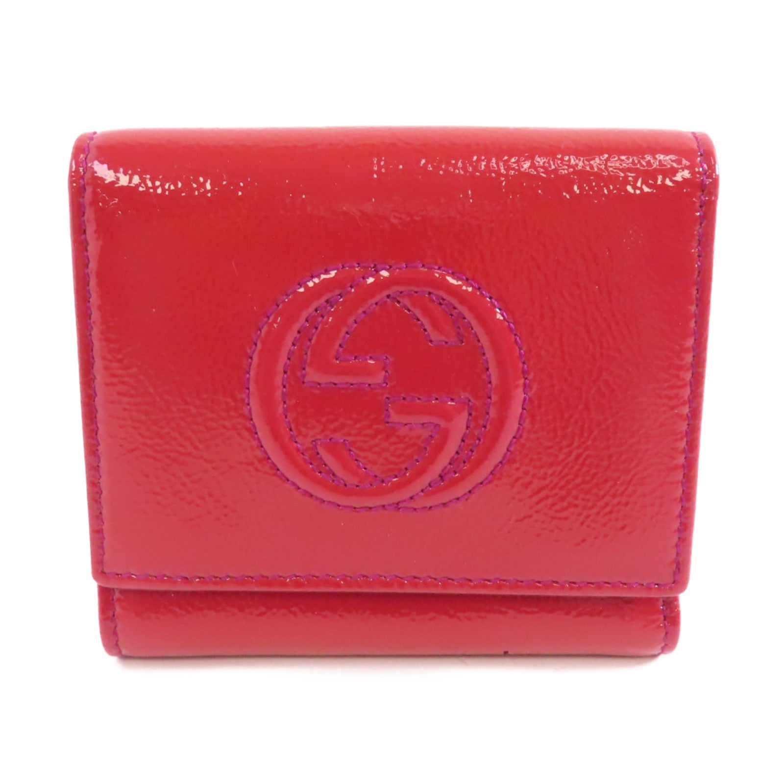 GUCCI 【激減優惠】漆皮皮革Wallet金扣三摺錢包紅色