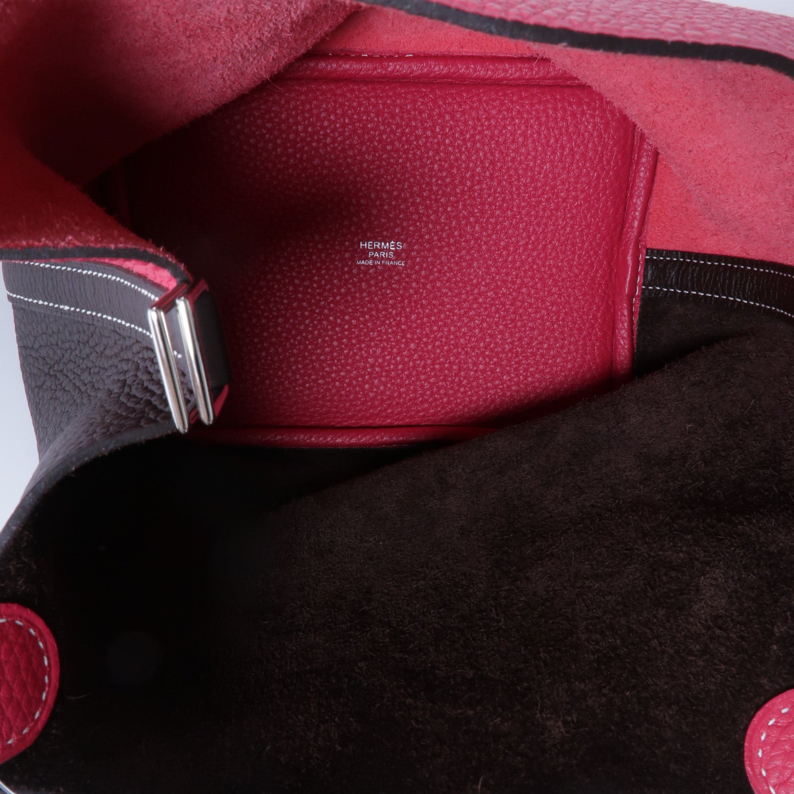 HERMES Clemence皮革Picotin PM手挽袋Rouge Sellier/Frambo