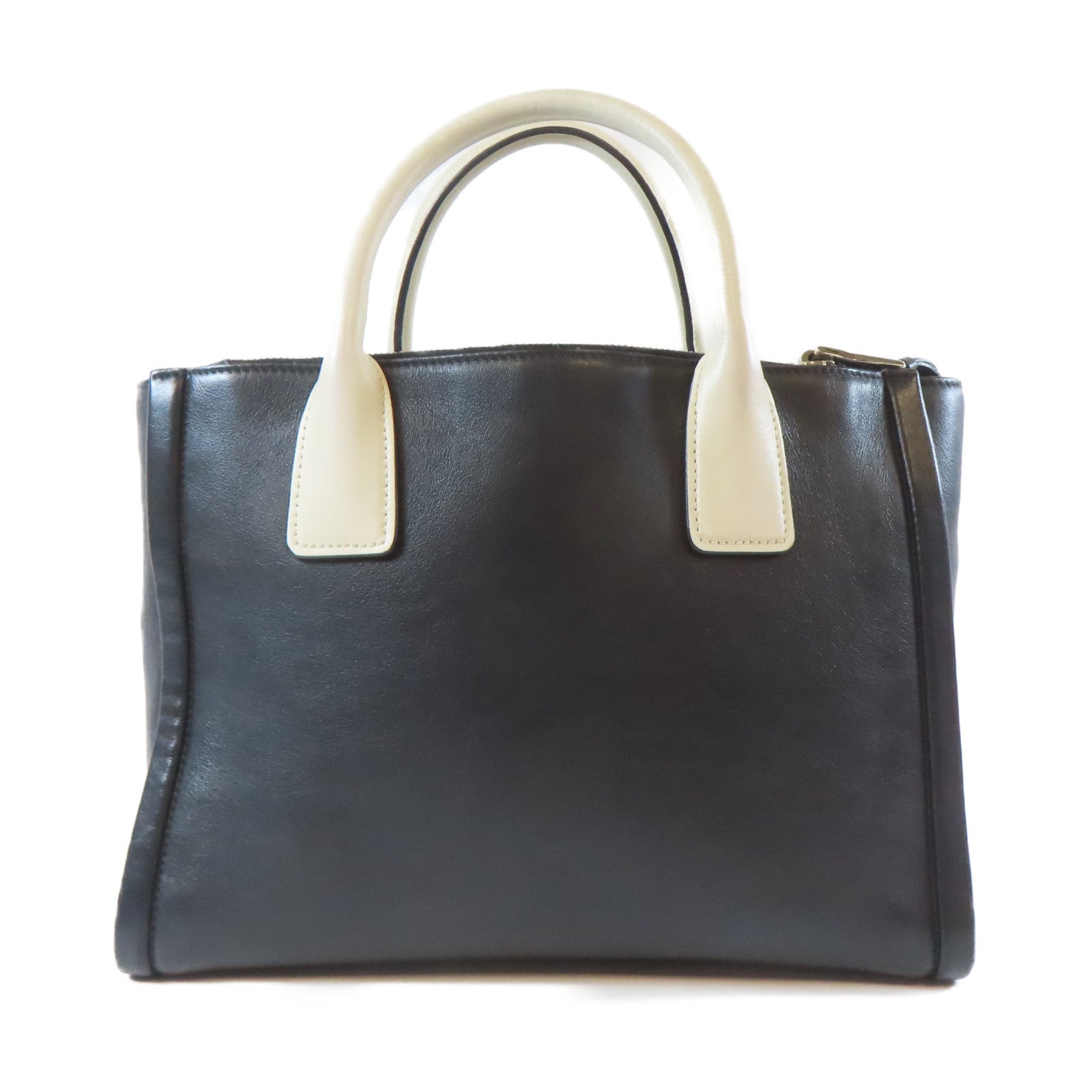 PRADA 皮革2 Way Shoulder銀扣手挽肩背兩用袋黑色/白色