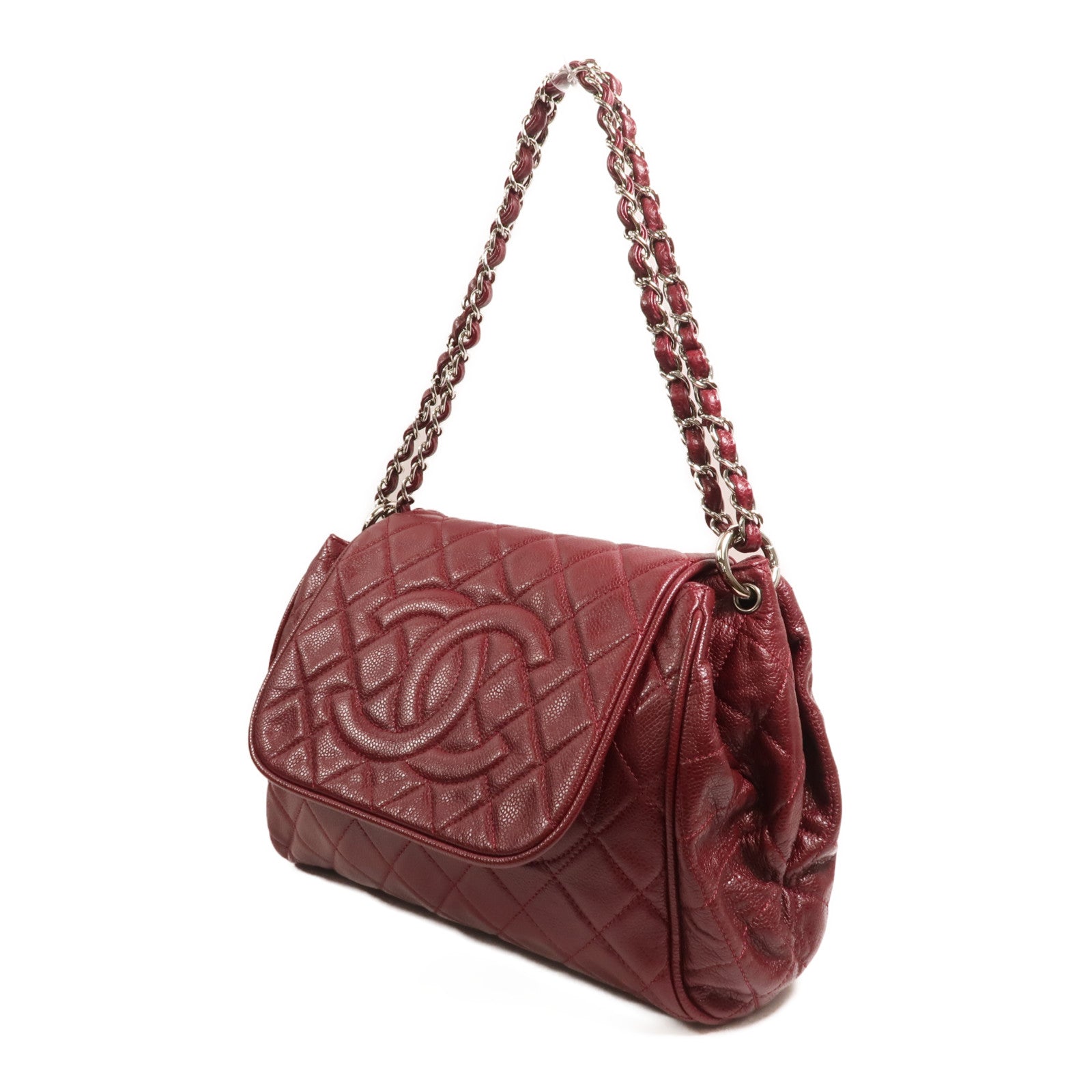 CHANEL 牛皮皮革Chain Shoulder銀扣鏈帶肩背袋