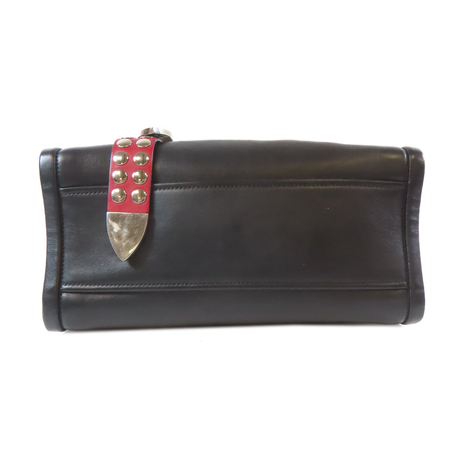 PRADA 皮革2 Way Shoulder銀扣手挽肩背兩用袋黑色/白色
