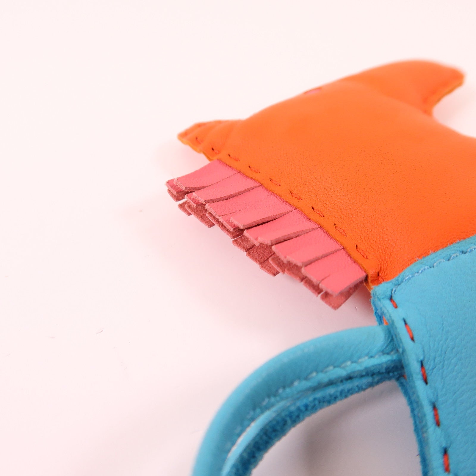 HERMES Milo皮革Rodeo GM掛飾Orange/Blue