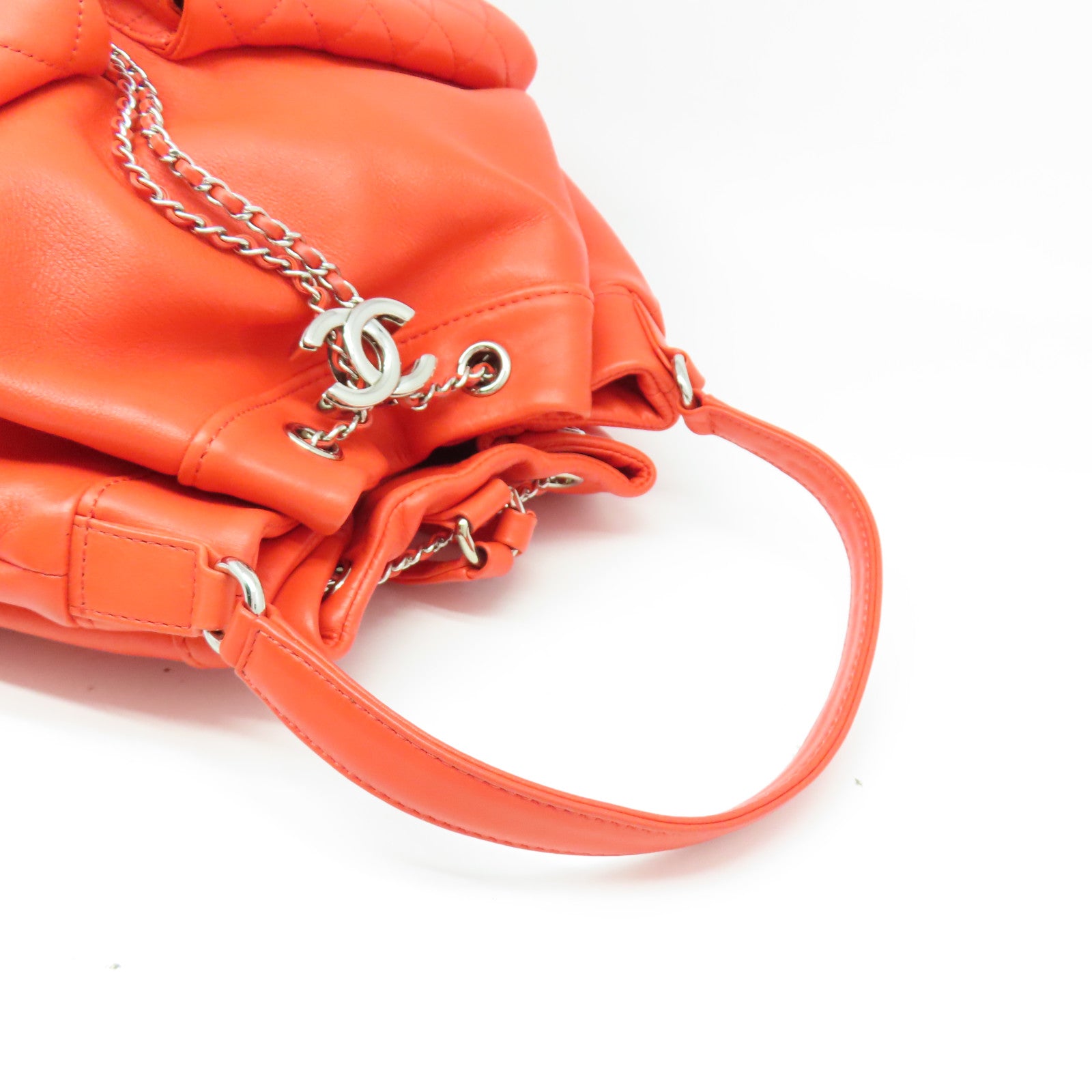 CHANEL **【清倉大減價】菱格牛皮皮革Backpack銀扣背包橙色