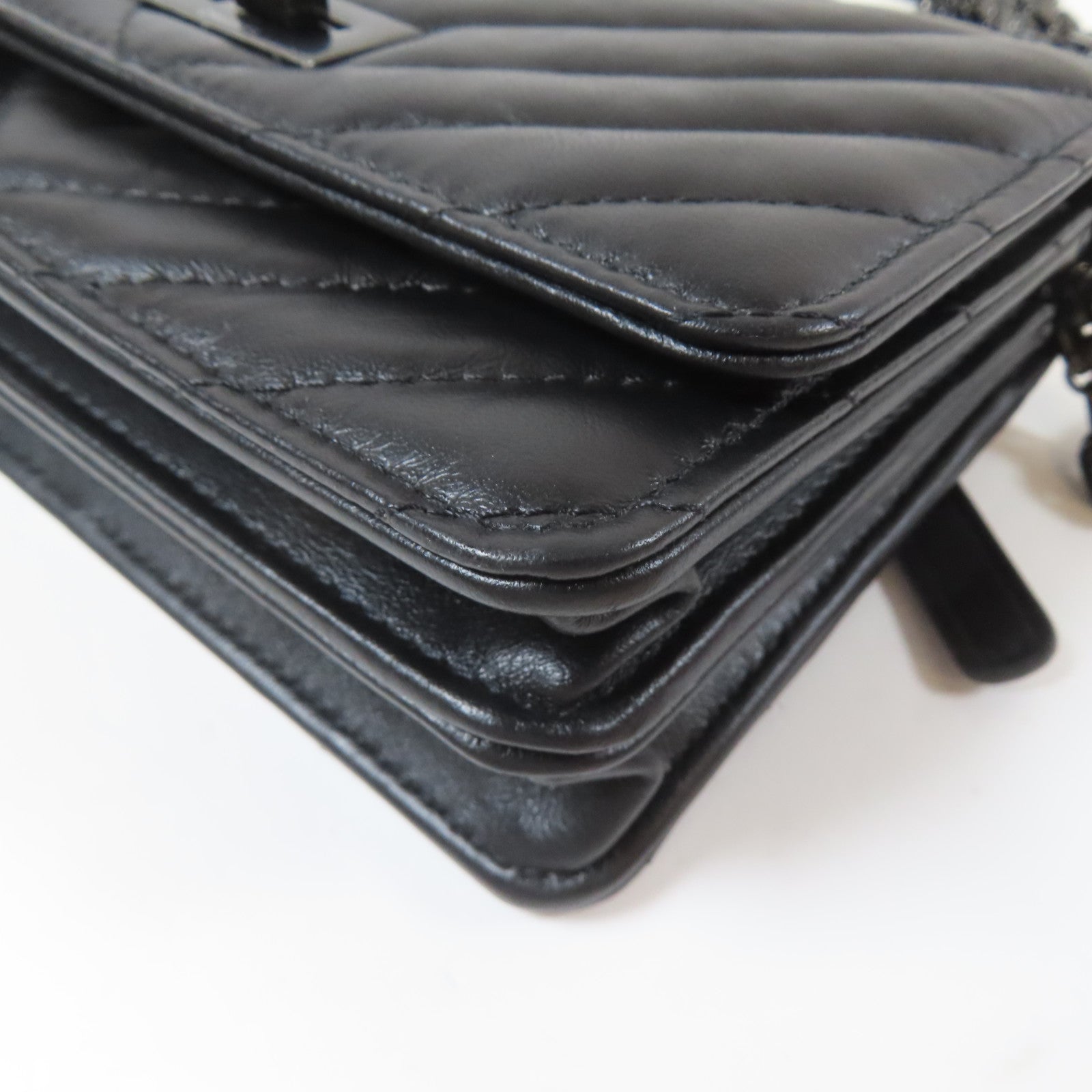 CHANEL 斜紋羊皮皮革2.55 WOC Wallet On Chain黑扣鏈帶肩背袋黑色