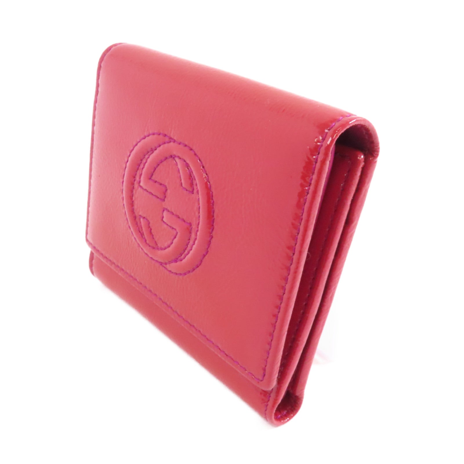 GUCCI 【激減優惠】漆皮皮革Wallet金扣三摺錢包紅色