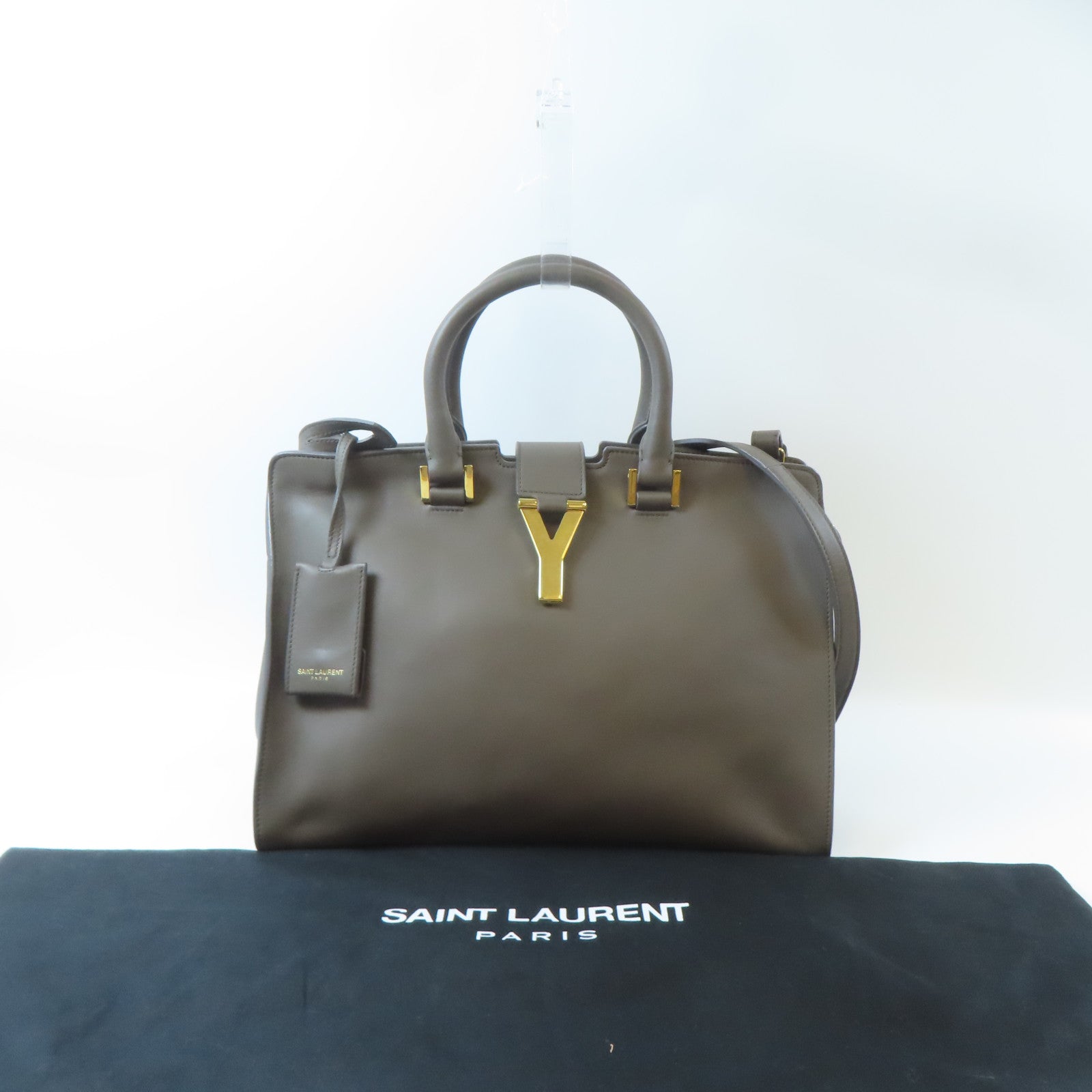 SAINT LAURENT 牛皮皮革Cabas Y 2 Way Shoulder Bag金扣手挽肩背兩用袋灰色