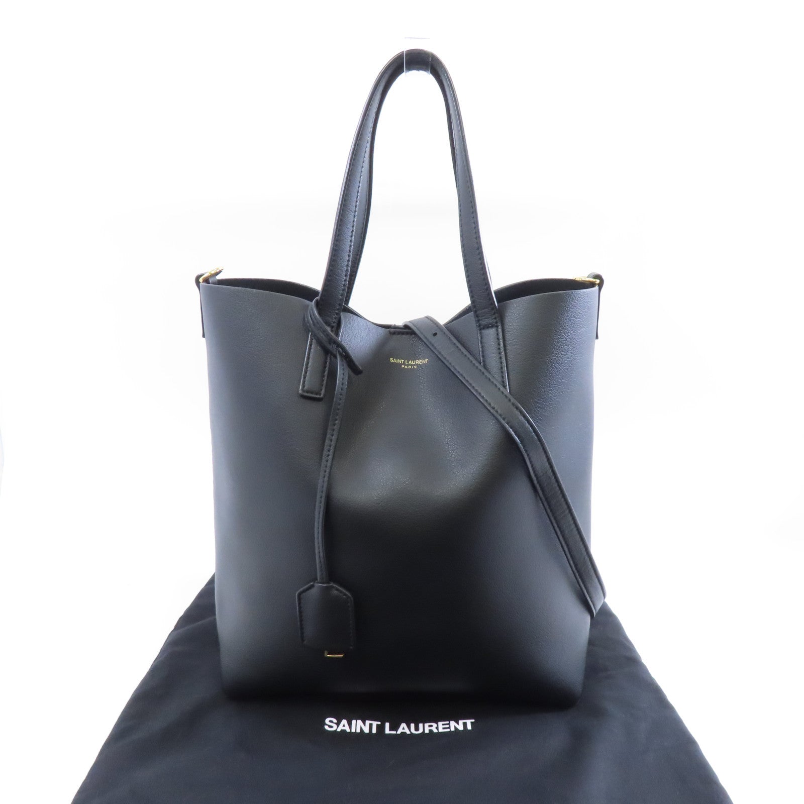 SAINT LAURENT 牛皮皮革Toy Shopping Bag金扣手挽肩背兩用袋黑色