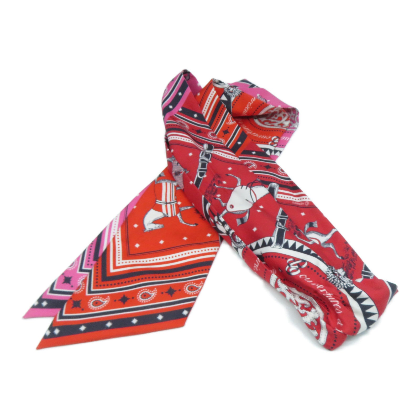 HERMES 【激減優惠】絲質Maxi Twilly Scarf絲巾紅色/橙色/粉紅色