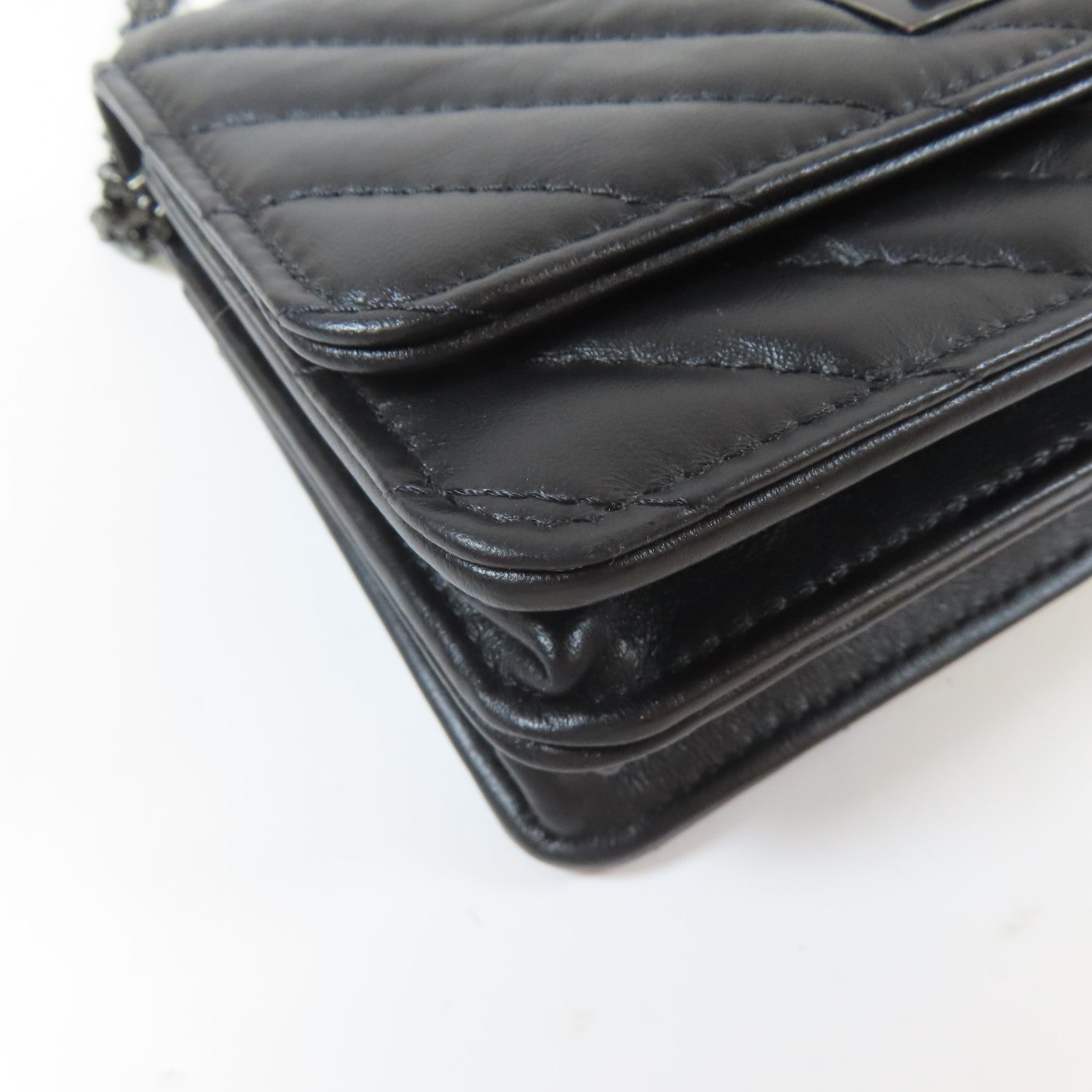 CHANEL 斜紋羊皮皮革2.55 WOC Wallet On Chain黑扣鏈帶肩背袋黑色