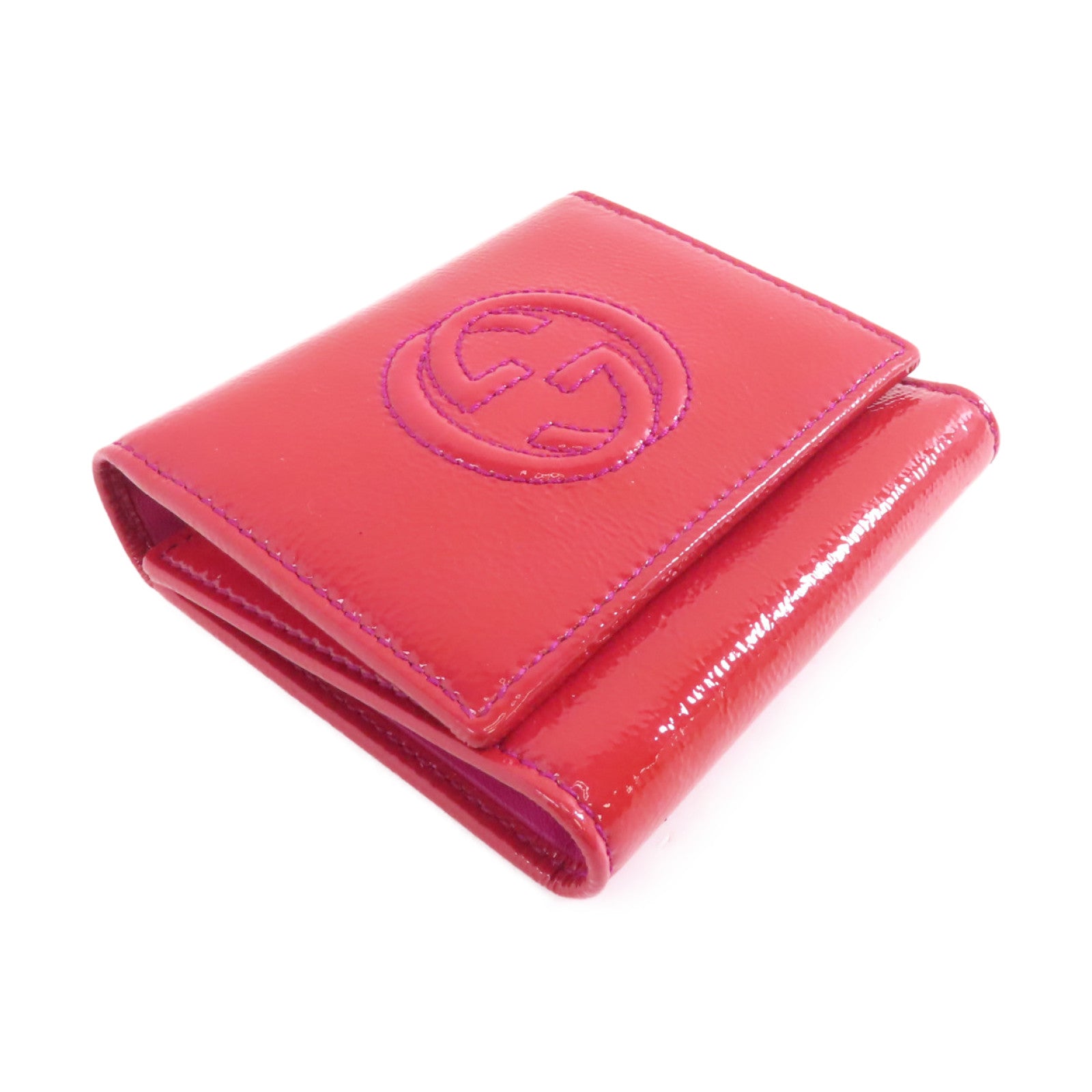 GUCCI 【激減優惠】漆皮皮革Wallet金扣三摺錢包紅色