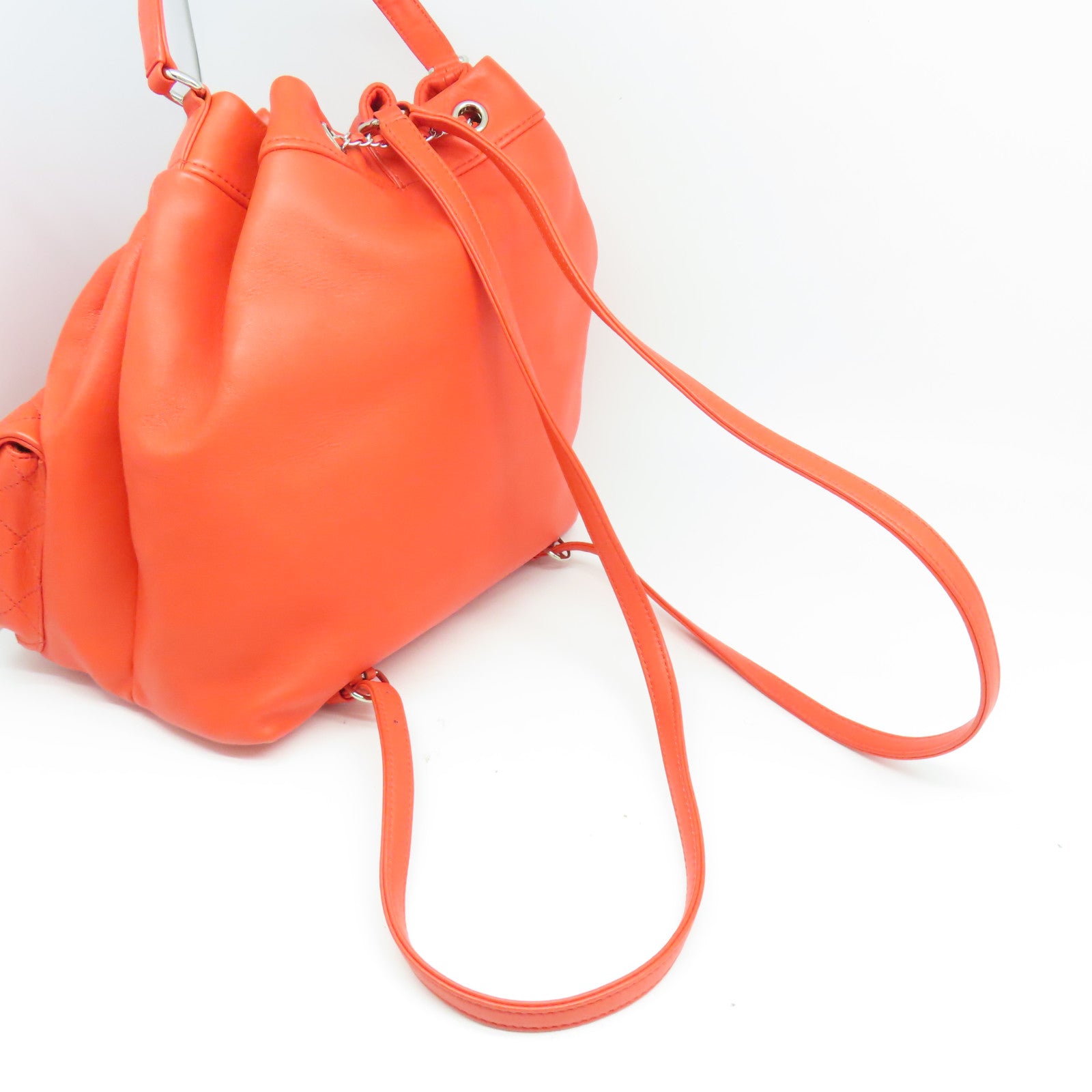 CHANEL **【清倉大減價】菱格牛皮皮革Backpack銀扣背包橙色