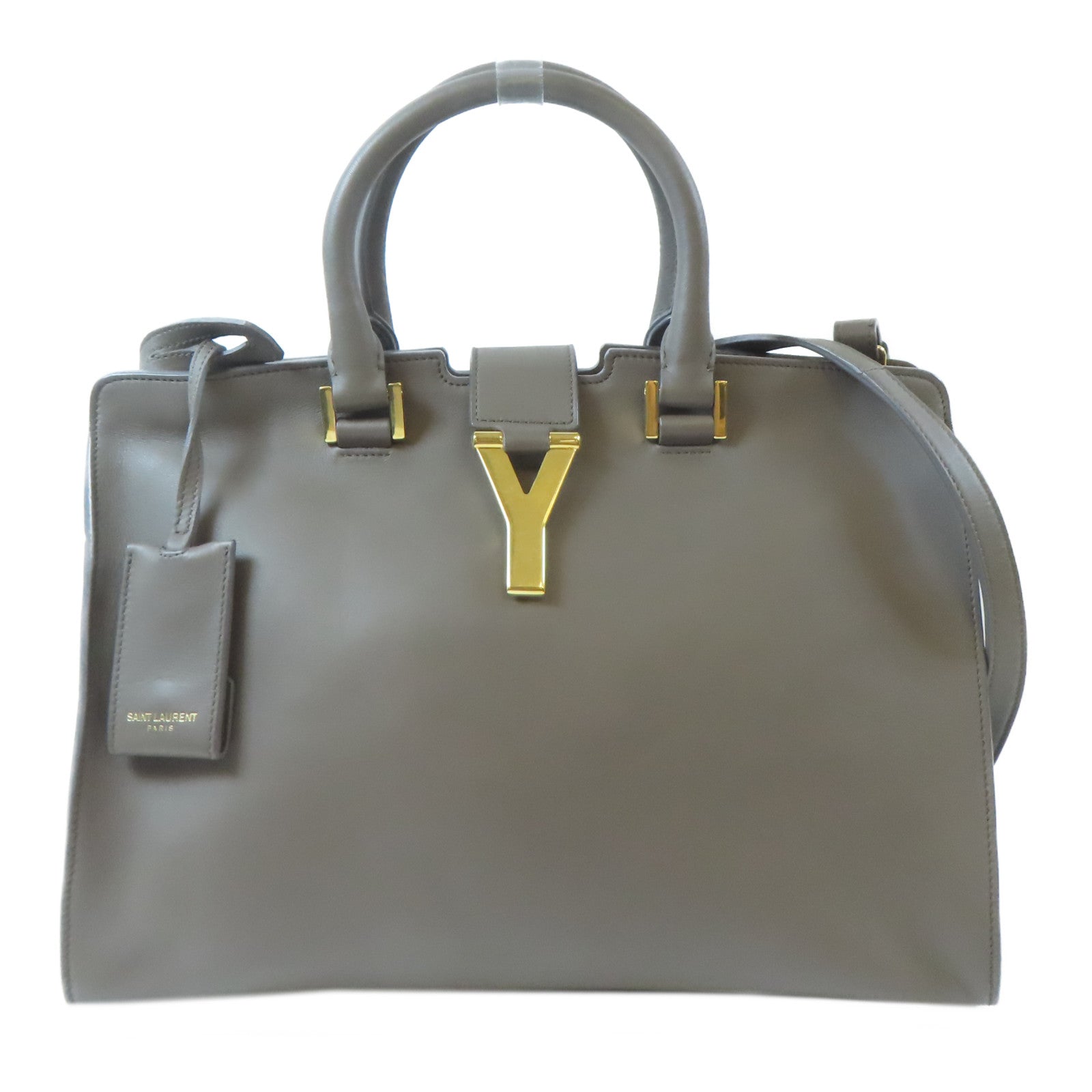 SAINT LAURENT 牛皮皮革Cabas Y 2 Way Shoulder Bag金扣手挽肩背兩用袋灰色
