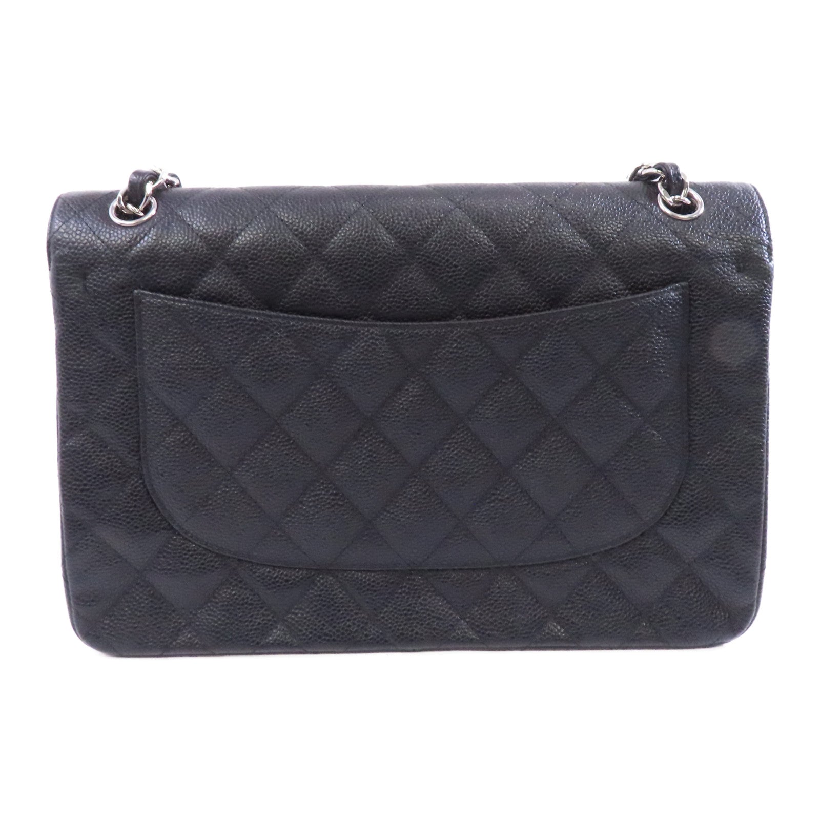 CHANEL 菱格Caviar皮革Classic Jumbo銀扣鏈帶肩背袋黑色