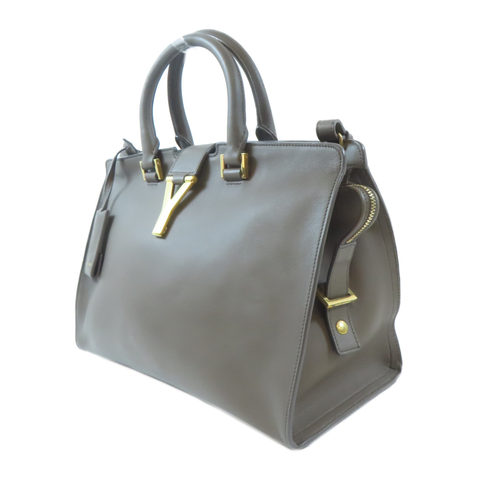 SAINT LAURENT 牛皮皮革Cabas Y 2 Way Shoulder Bag金扣手挽肩背兩用袋灰色