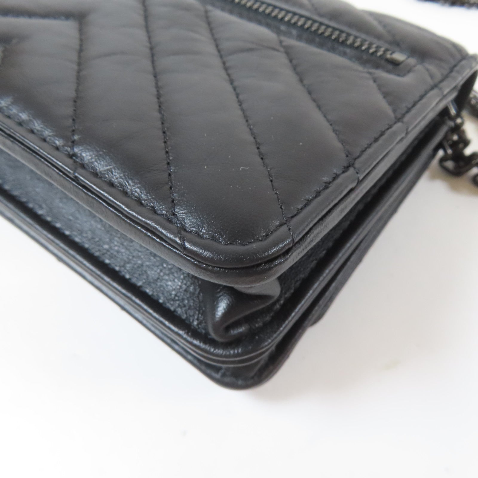CHANEL 斜紋羊皮皮革2.55 WOC Wallet On Chain黑扣鏈帶肩背袋黑色