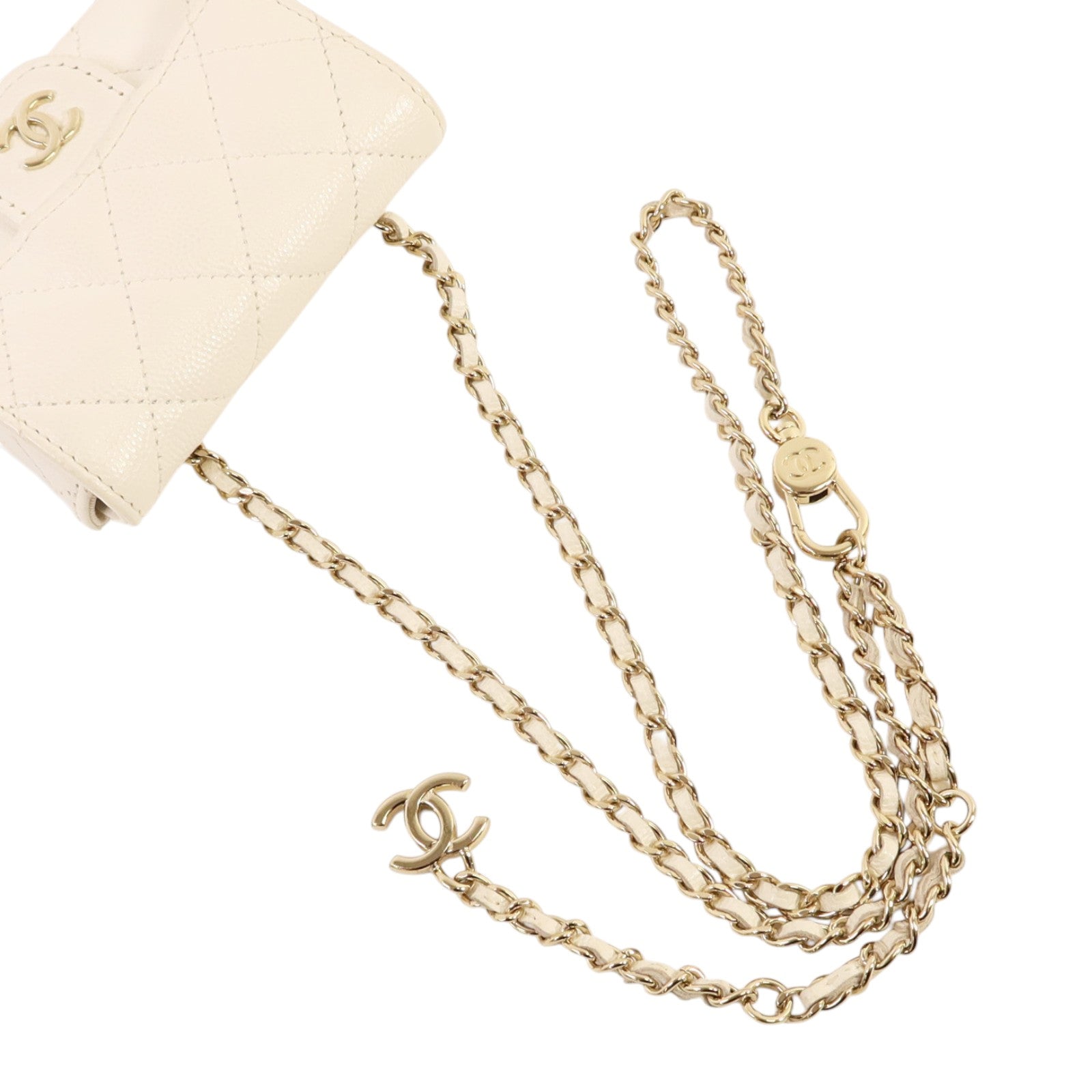CHANEL 牛皮皮革Mini Bag With Chain金扣鏈帶肩背袋