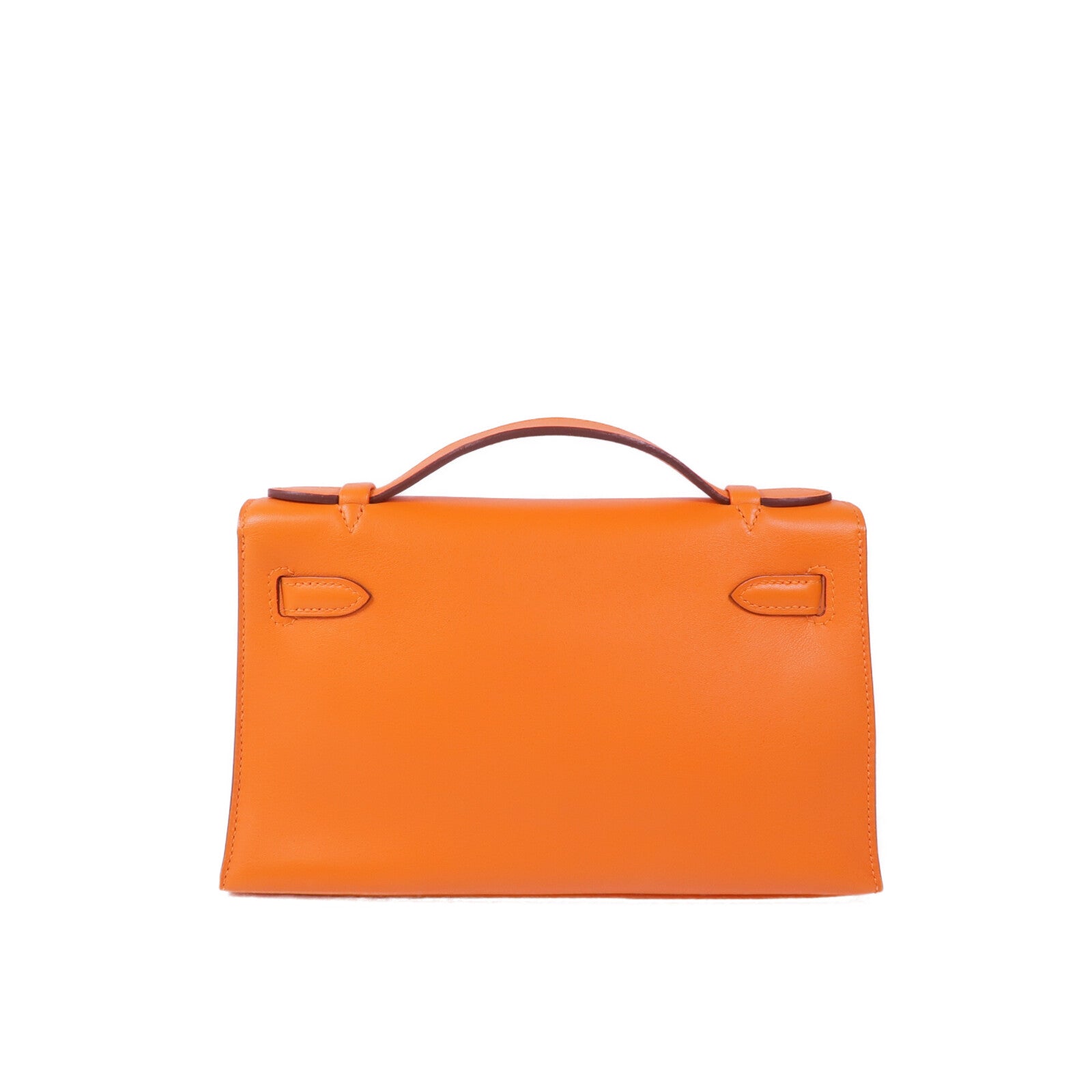 HERMES 【激減優惠】Swift皮革Kelly Pochette銀扣手挽袋Orange