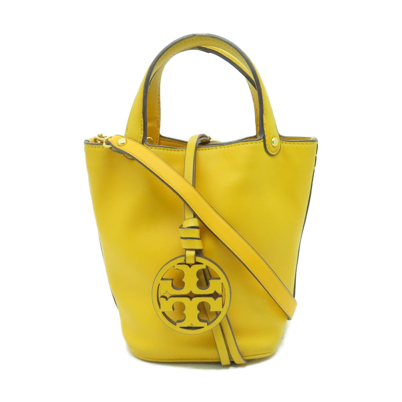 Tory Burch 【激減優惠】牛皮皮革Bucket Bag金扣手挽肩背兩用袋黃色