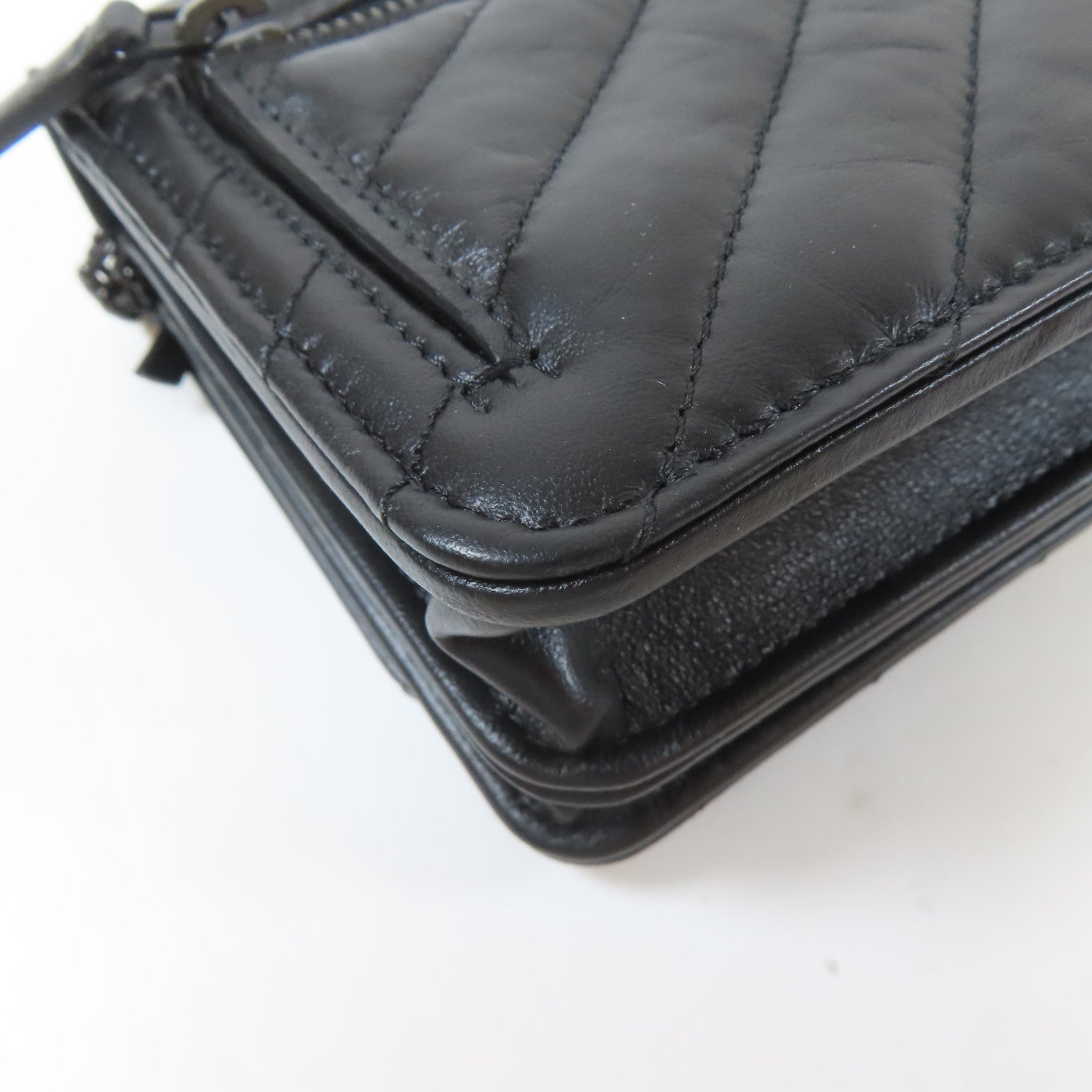 CHANEL 斜紋羊皮皮革2.55 WOC Wallet On Chain黑扣鏈帶肩背袋黑色