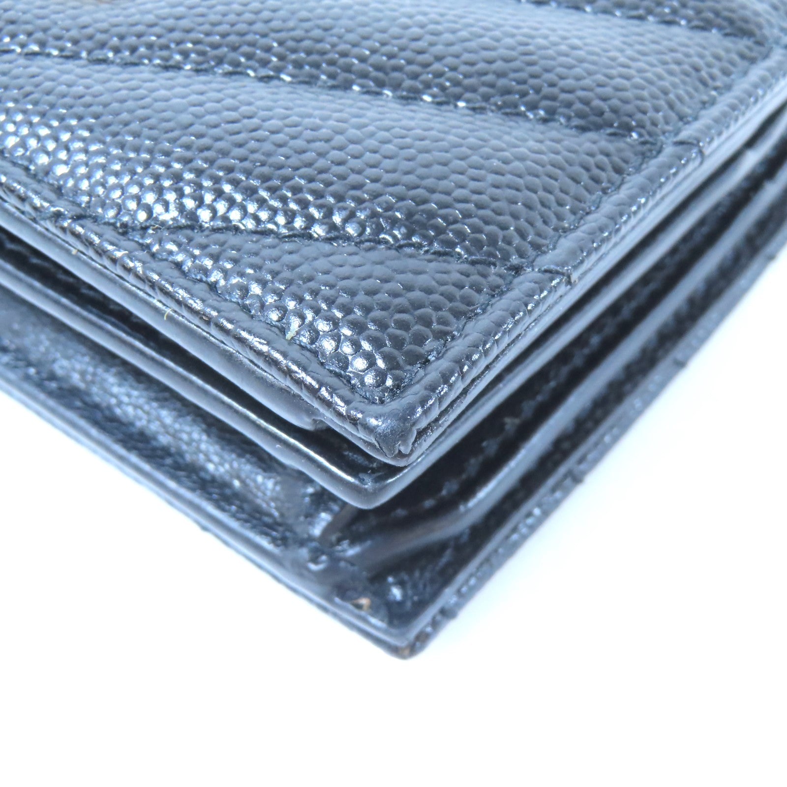 SAINT LAURENT 斜紋牛皮皮革Wallet金扣錢包黑色