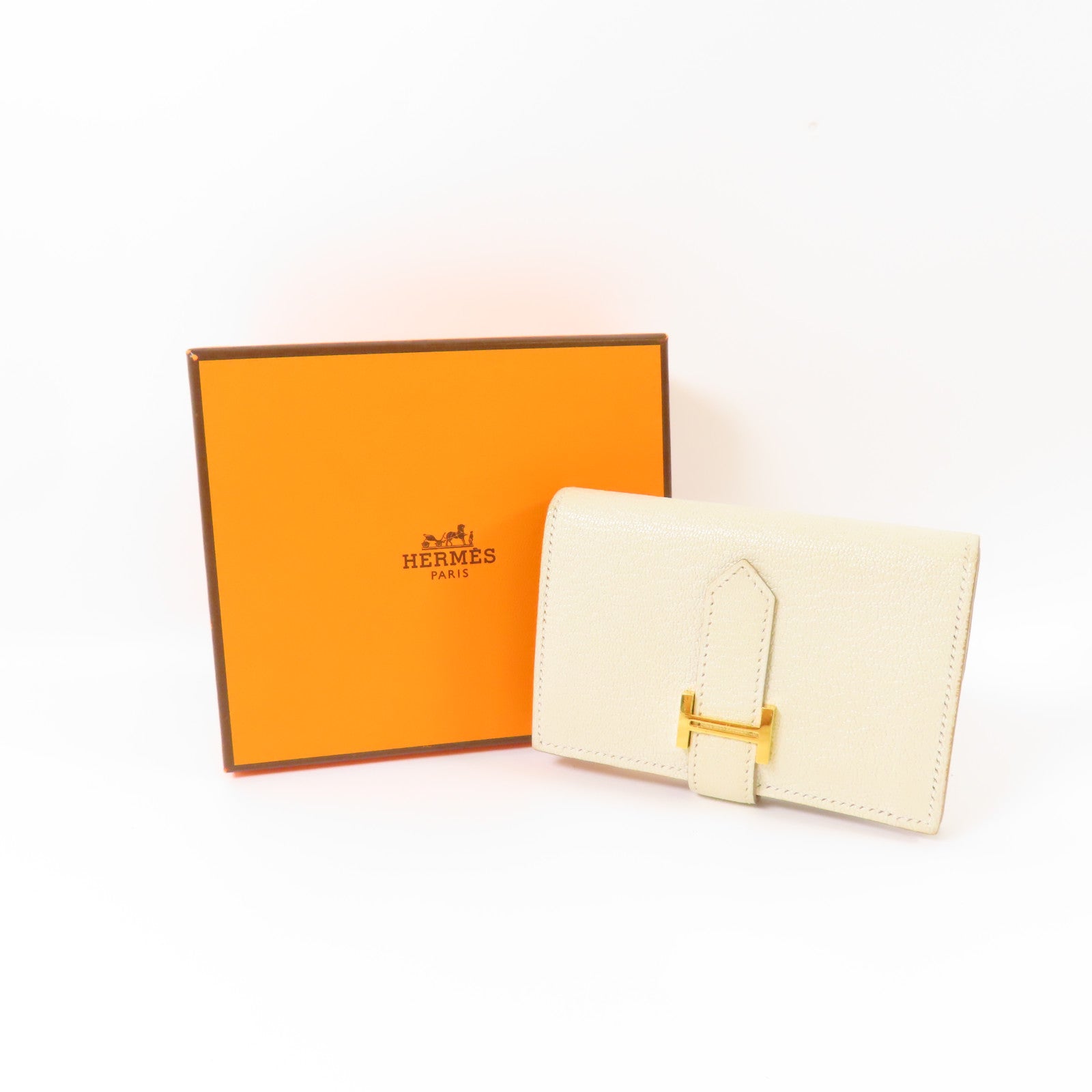 HERMES 【激減優惠】Chevre皮革Mini Bearn Wallet金扣錢包Mushroom