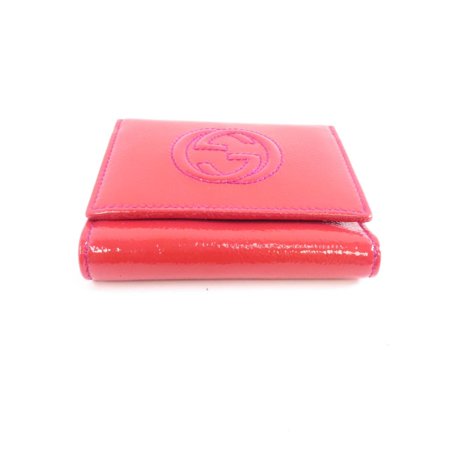 GUCCI 【激減優惠】漆皮皮革Wallet金扣三摺錢包紅色