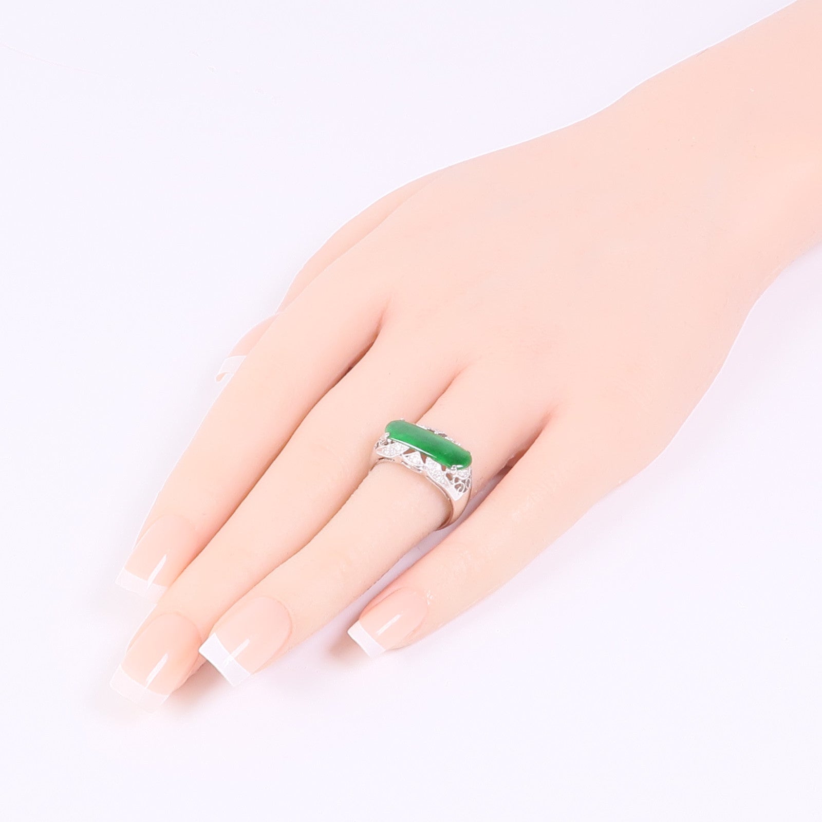 JEWELRY 【激減優惠】18K白金Jade/Diamond Ring翡翠/鑽石戒指US#6