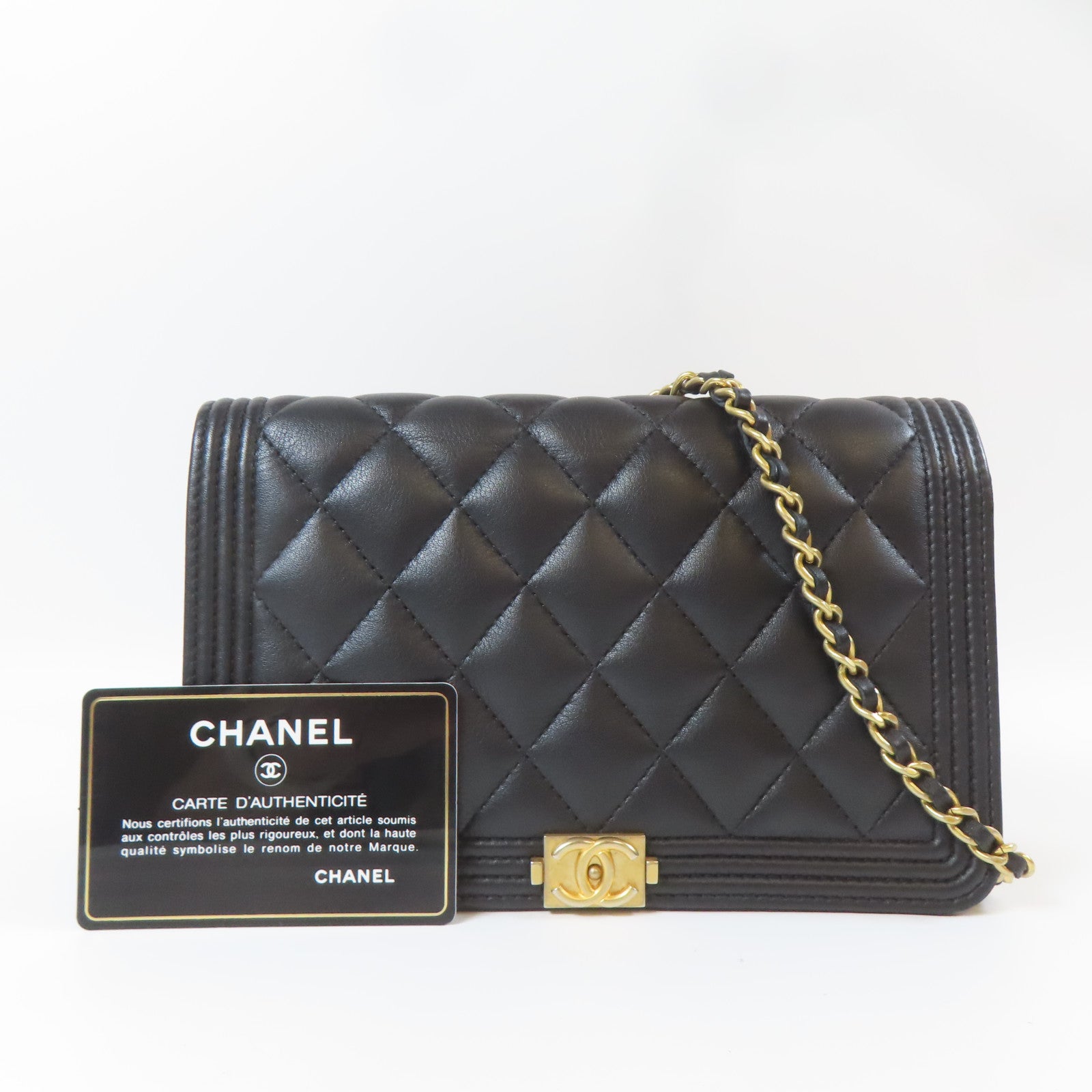CHANEL 【激減優惠】菱格羊皮皮革Boy WOC Wallet On Chain金扣鏈帶肩背袋黑色