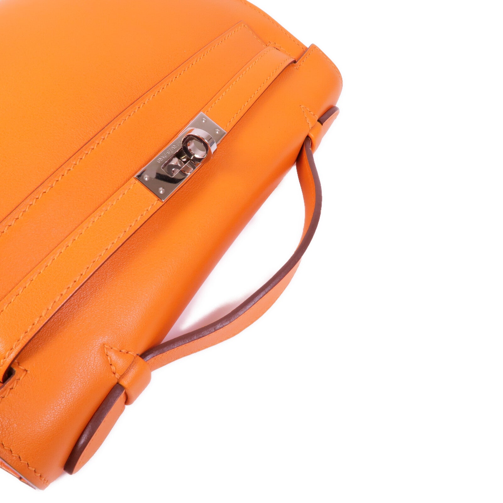 HERMES 【激減優惠】Swift皮革Kelly Pochette銀扣手挽袋Orange