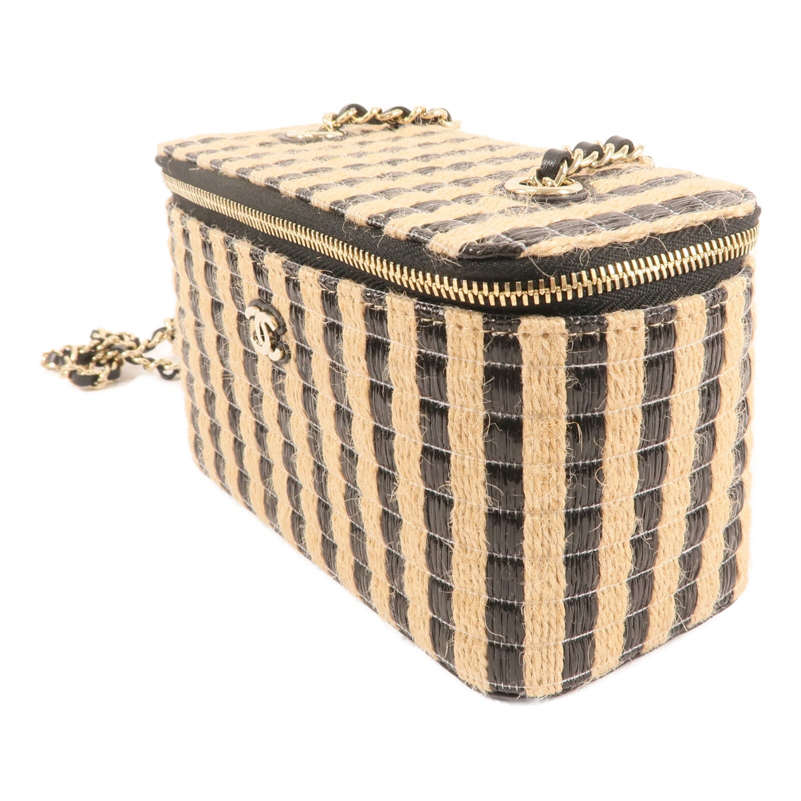 CHANEL Raffia Vanity Case金扣鏈帶肩背袋