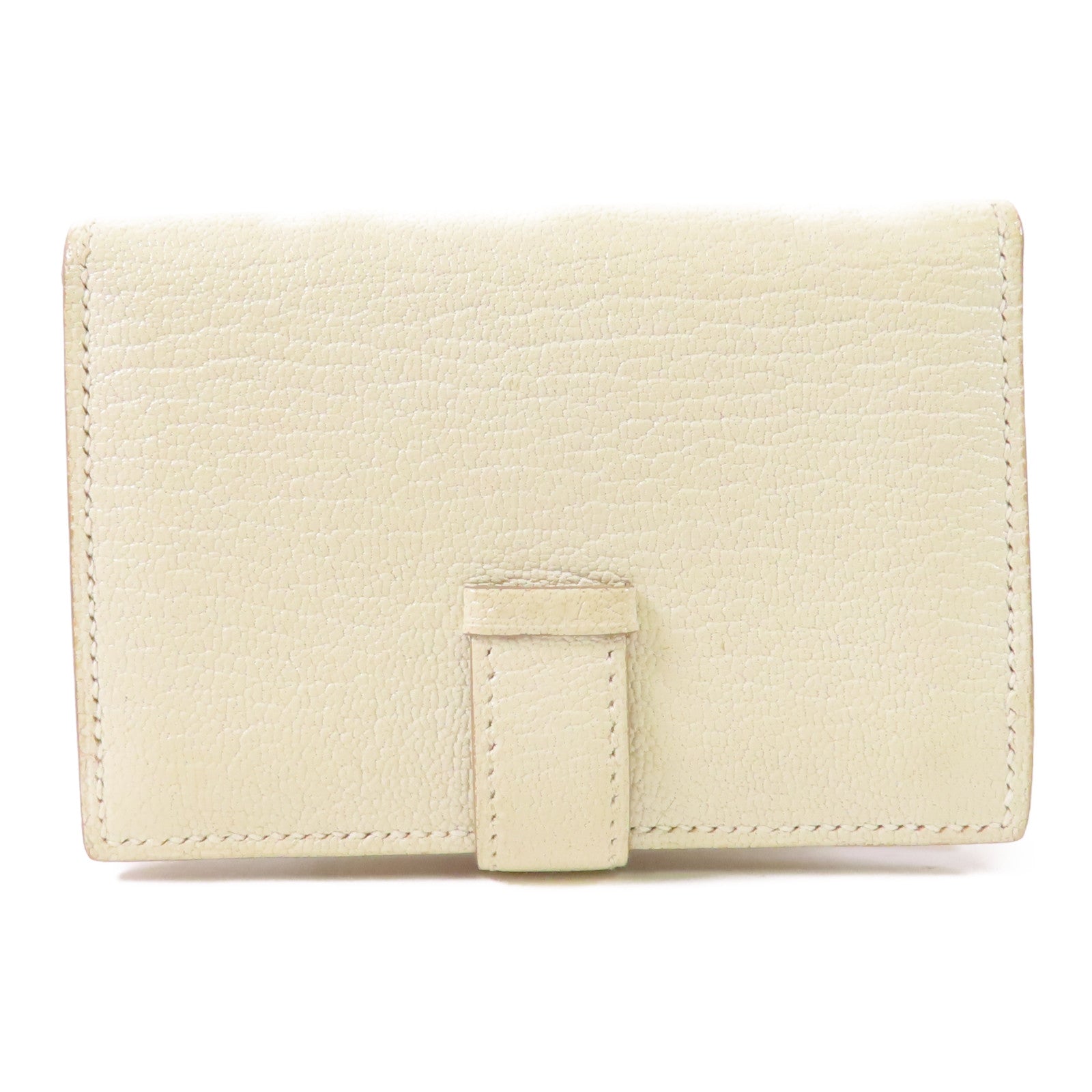 HERMES GHW Mini Bearn Wallet Bi-fold Chevre Leather Mushroom White
