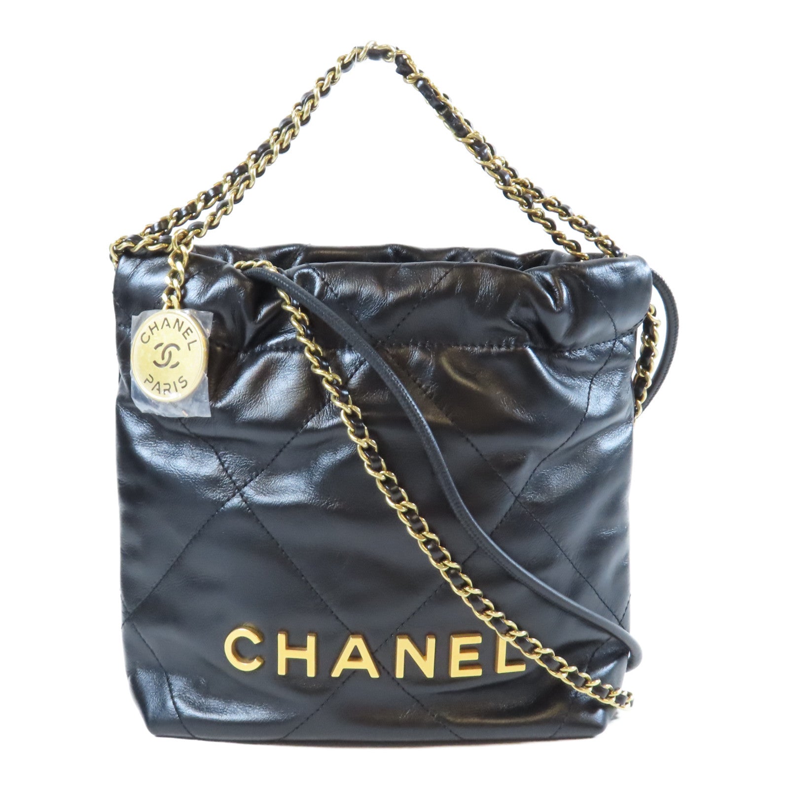 CHANEL 【激減優惠】菱格牛皮皮革Mini 22金扣手挽肩背兩用袋黑色