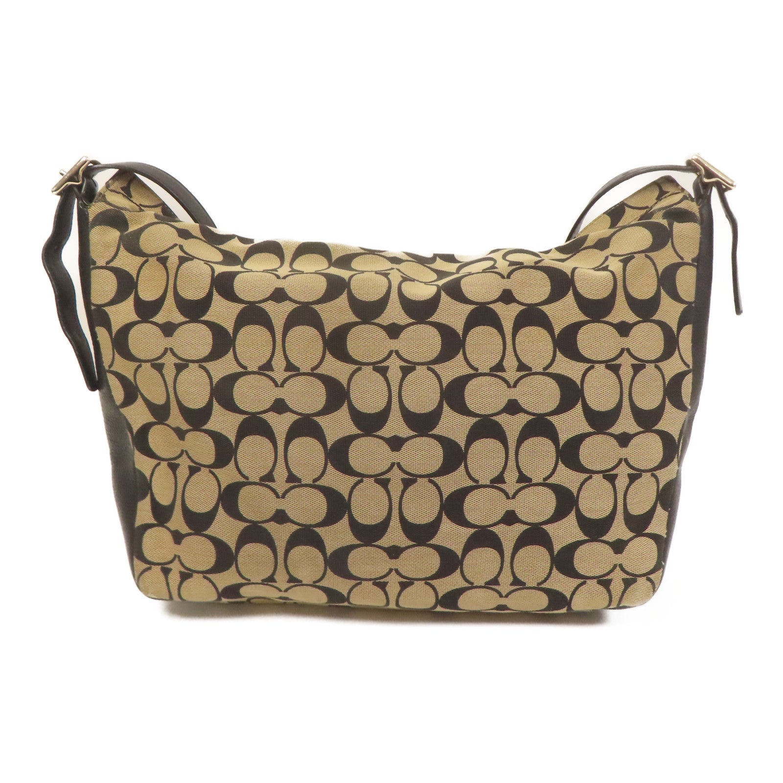 COACH 帆布/皮革Shoulder Bag金扣肩背袋米色/黑色